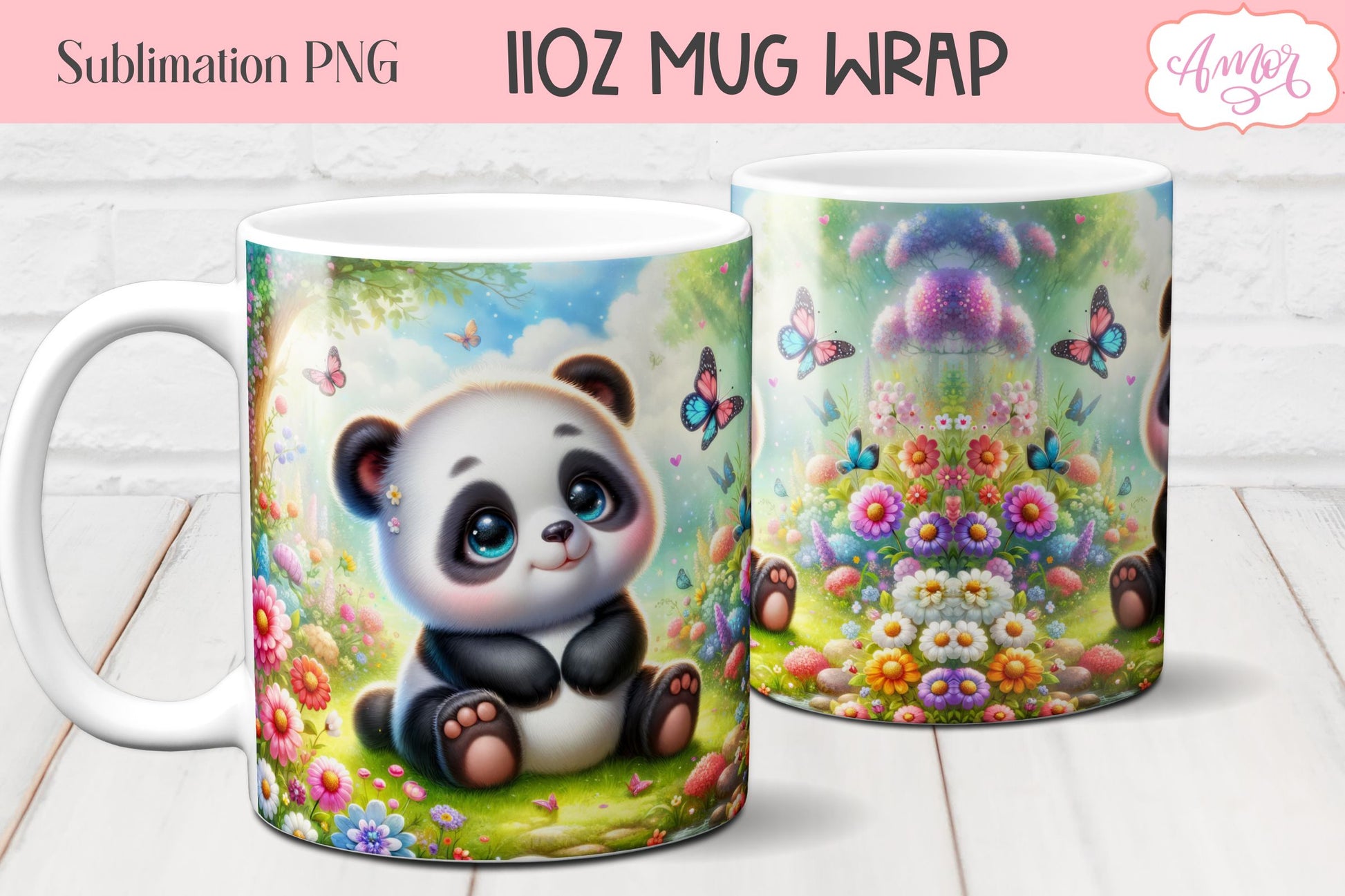 Cute baby panda bear mug wrap PNG for sublimation BUNDLE