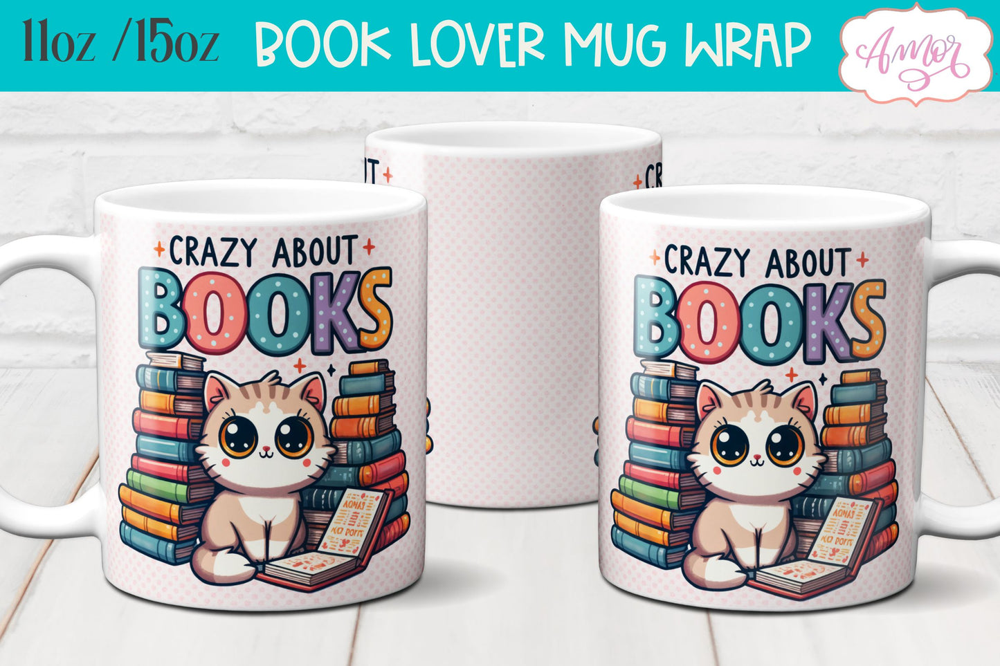 Crazy about books mug wrap sublimation PNG | Book lover mug