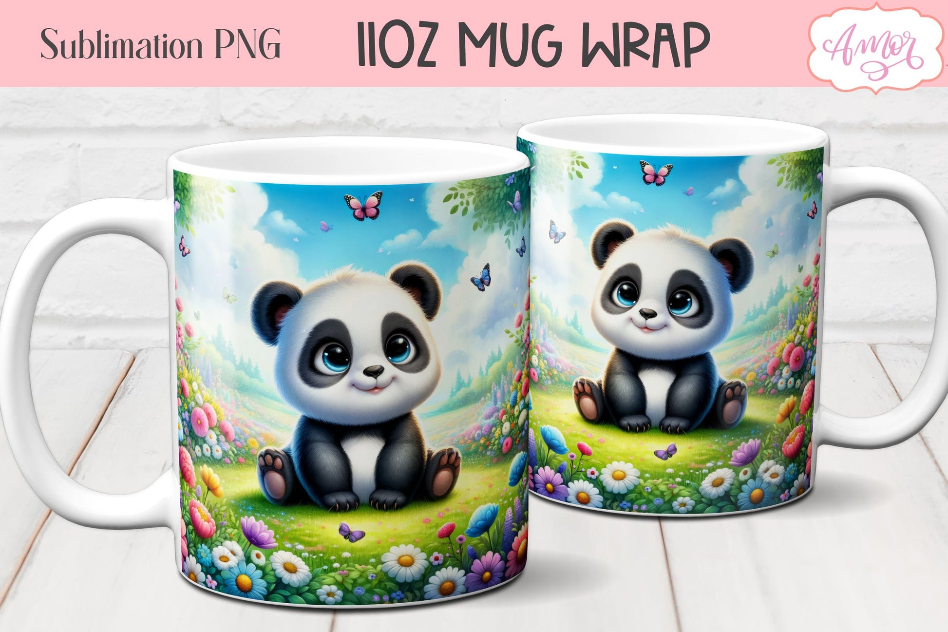 Cute baby panda bear mug wrap PNG for sublimation BUNDLE