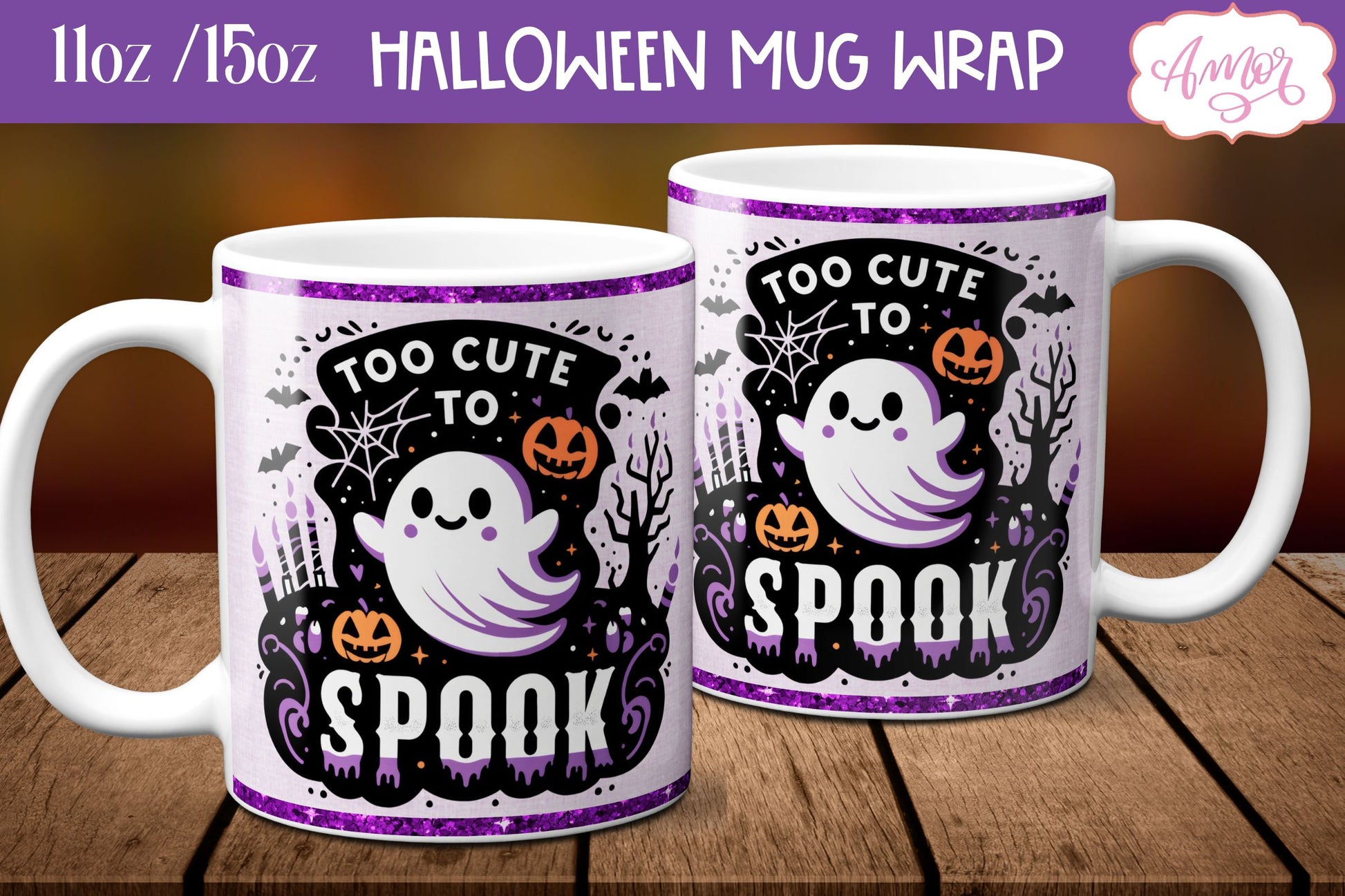 Too cute to spook mug wrap PNG for Halloween sublimation