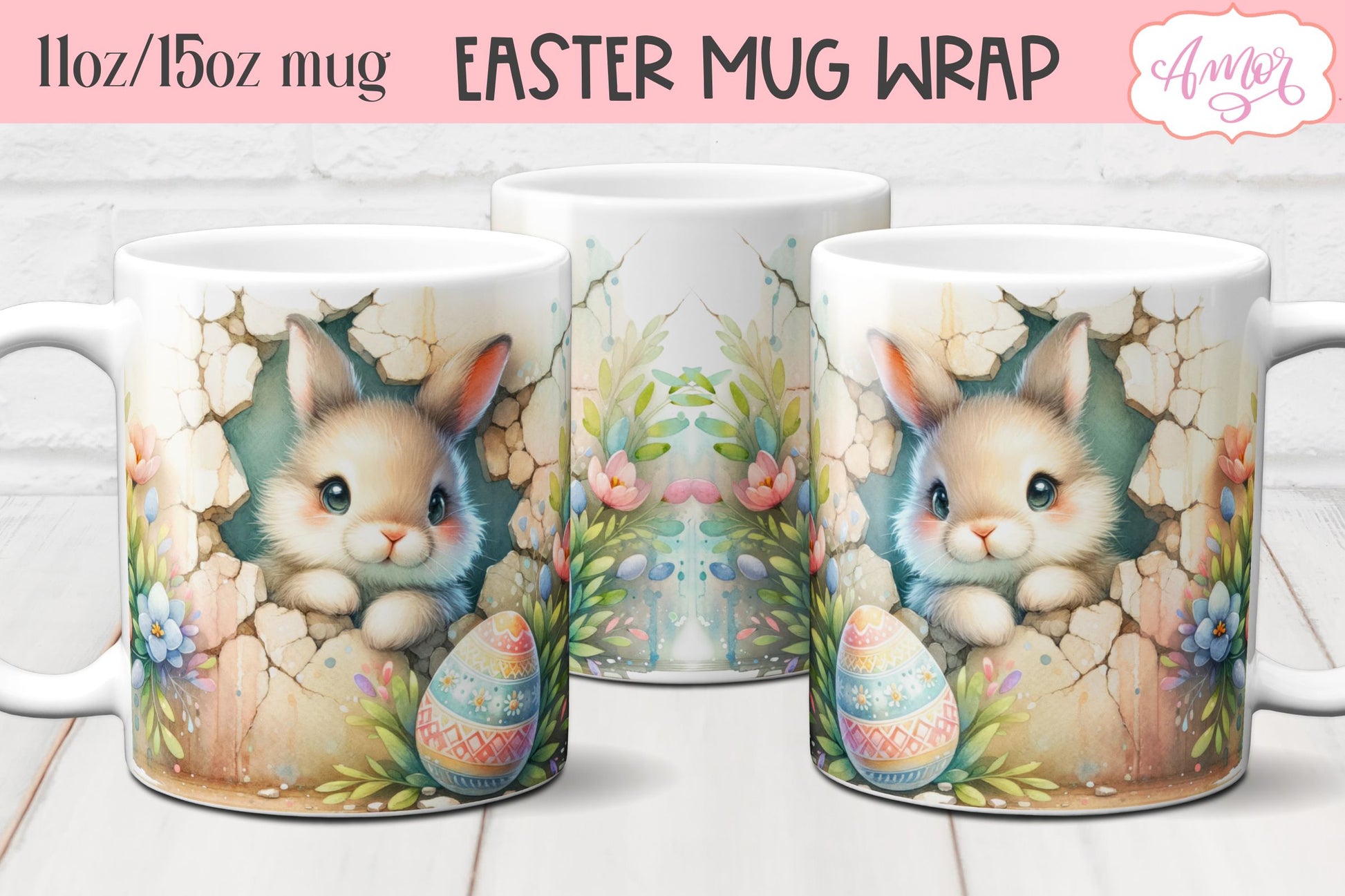 Cute Easter Bunny Mug Wrap sublimation PNG Bundle