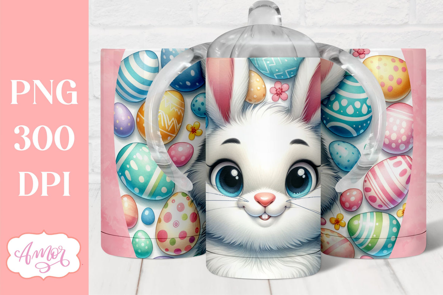 Cute easter bunny sippy cup sublimation PNG 12oz tumbler