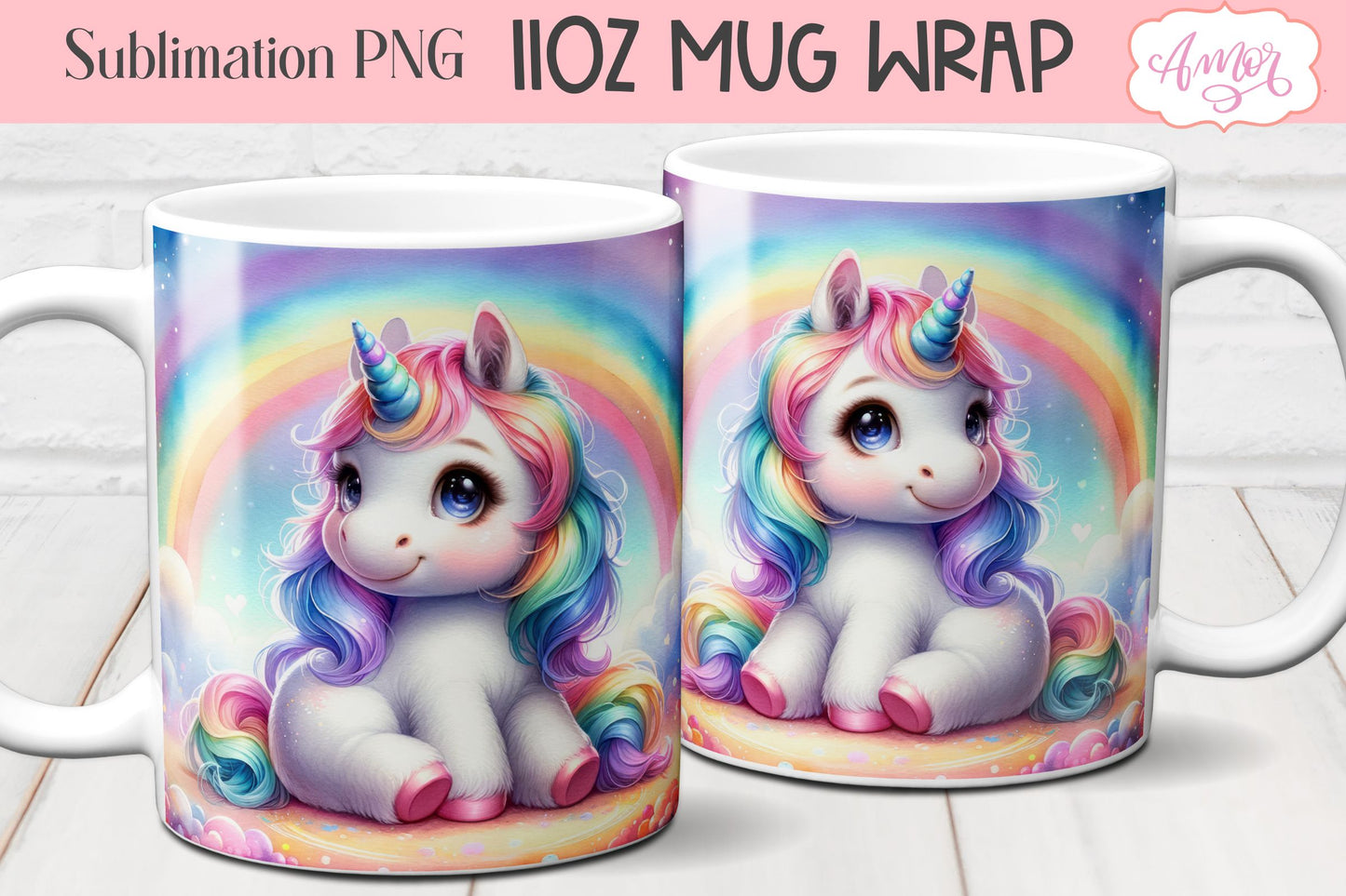 Magical Unicorn mug wraps for sublimation | Rainbow mug PNG