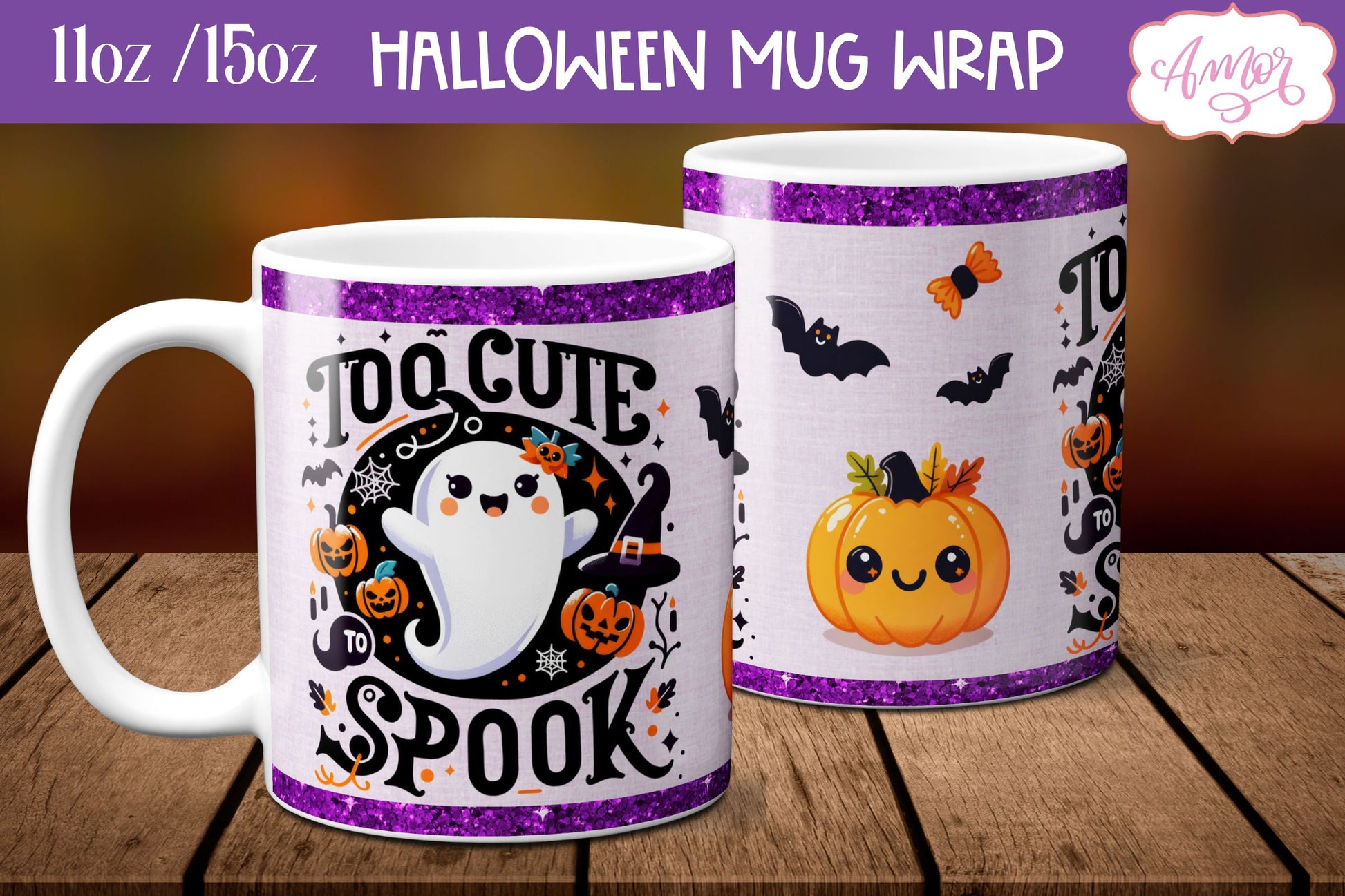 Too cute to spook mug wrap PNG for Halloween sublimation