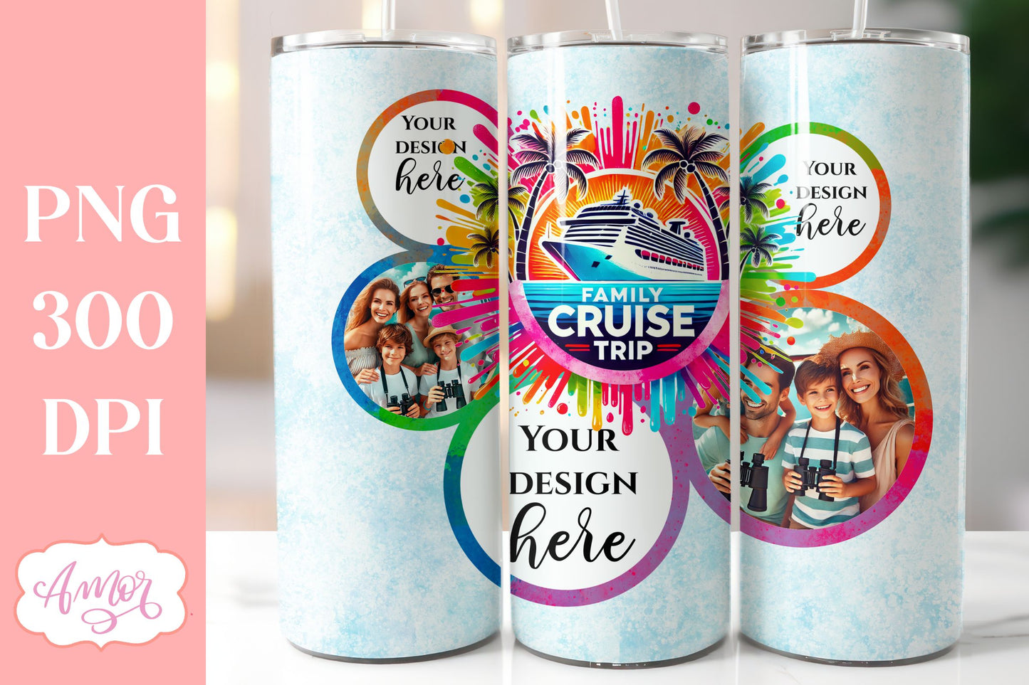 Family cruise trip photo tumbler wrap PNG for Sublimation