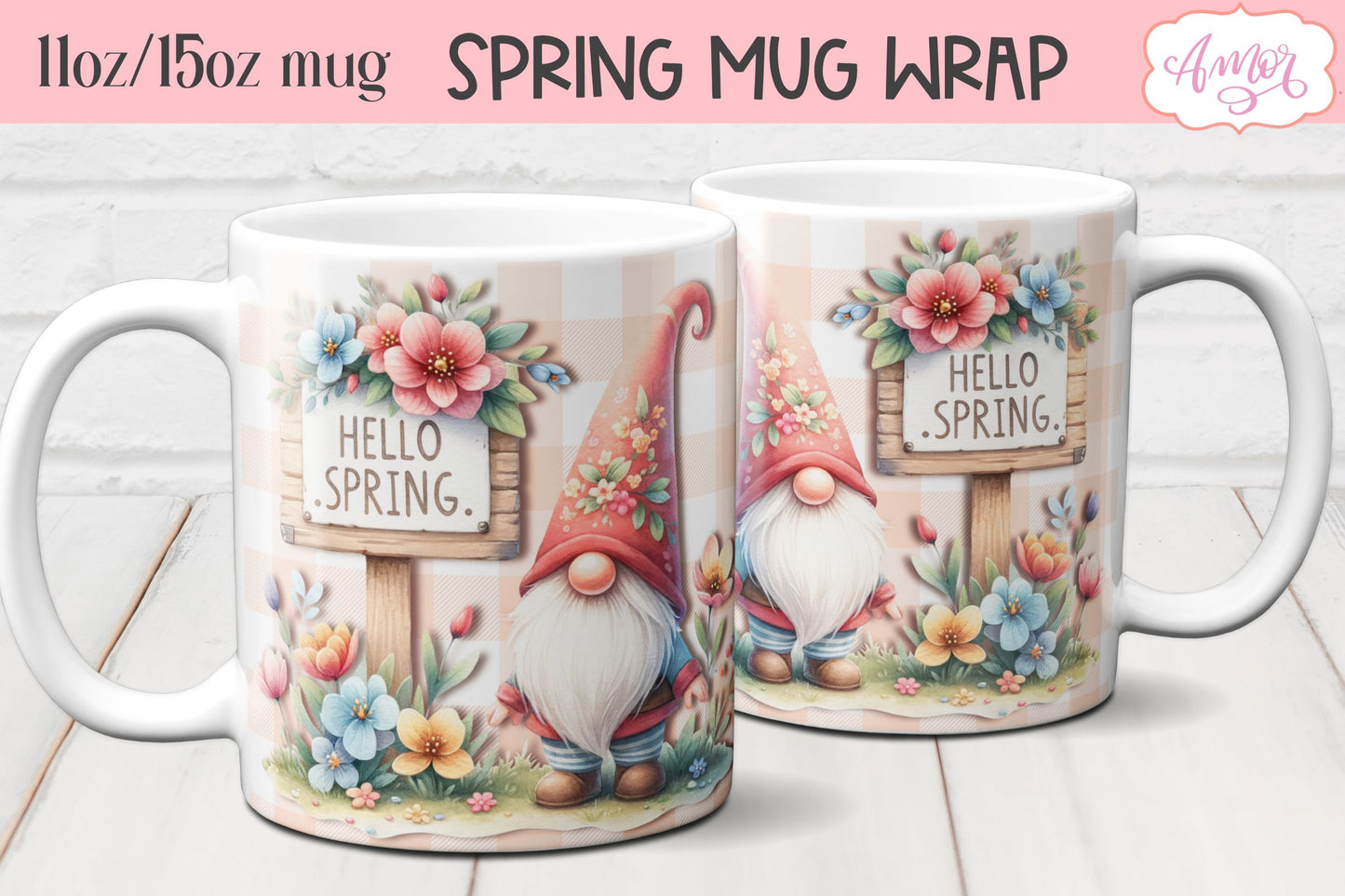BUNDLE Spring Gnome Mug Wraps for Sublimation 11oz 15oz