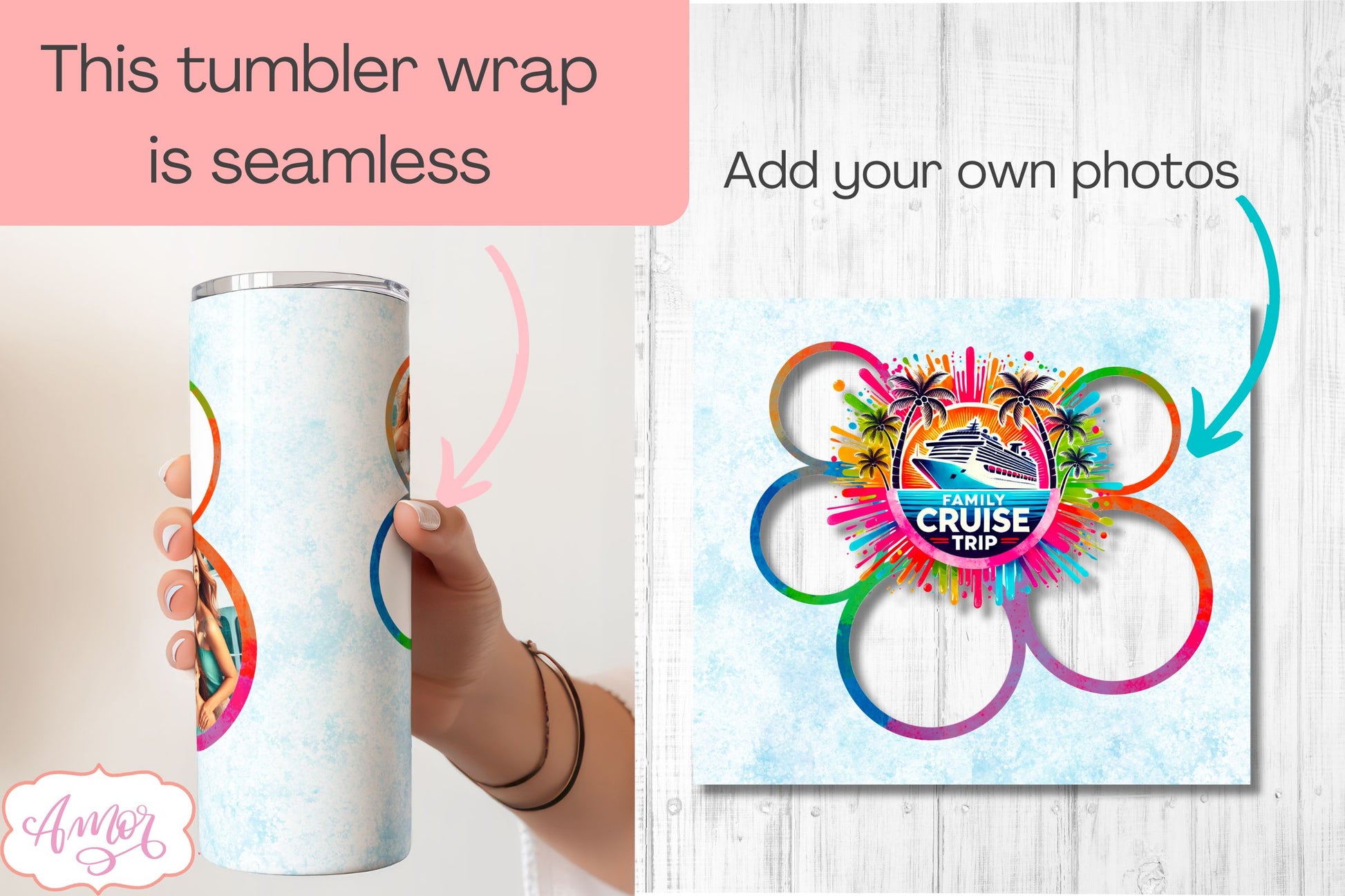 Family cruise trip photo tumbler wrap PNG for Sublimation