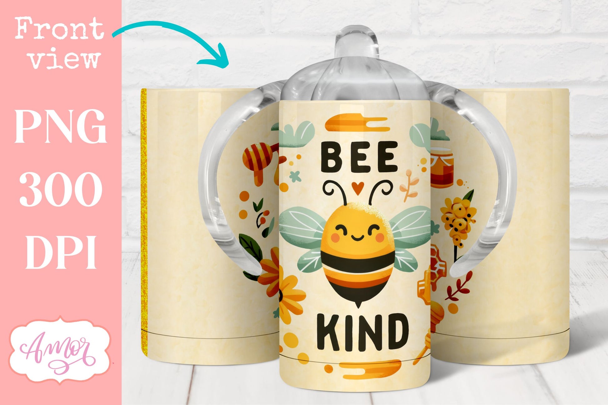 Bee kind sippy cup sublimation PNG | Kids tumbler template