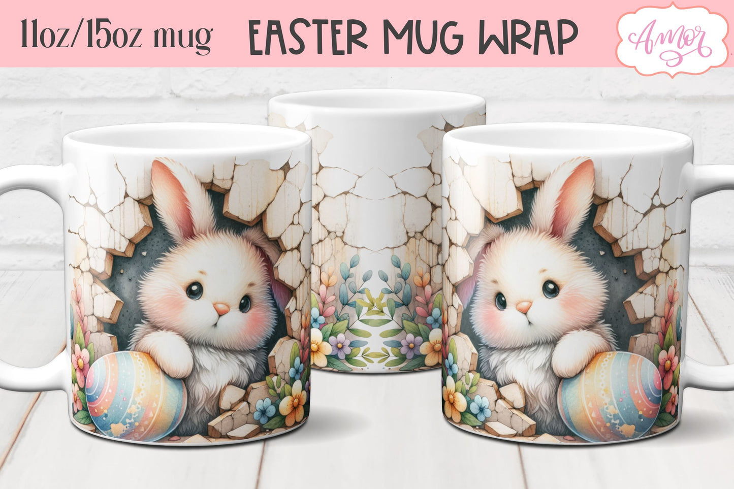 Cute Easter Bunny Mug Wrap sublimation PNG Bundle