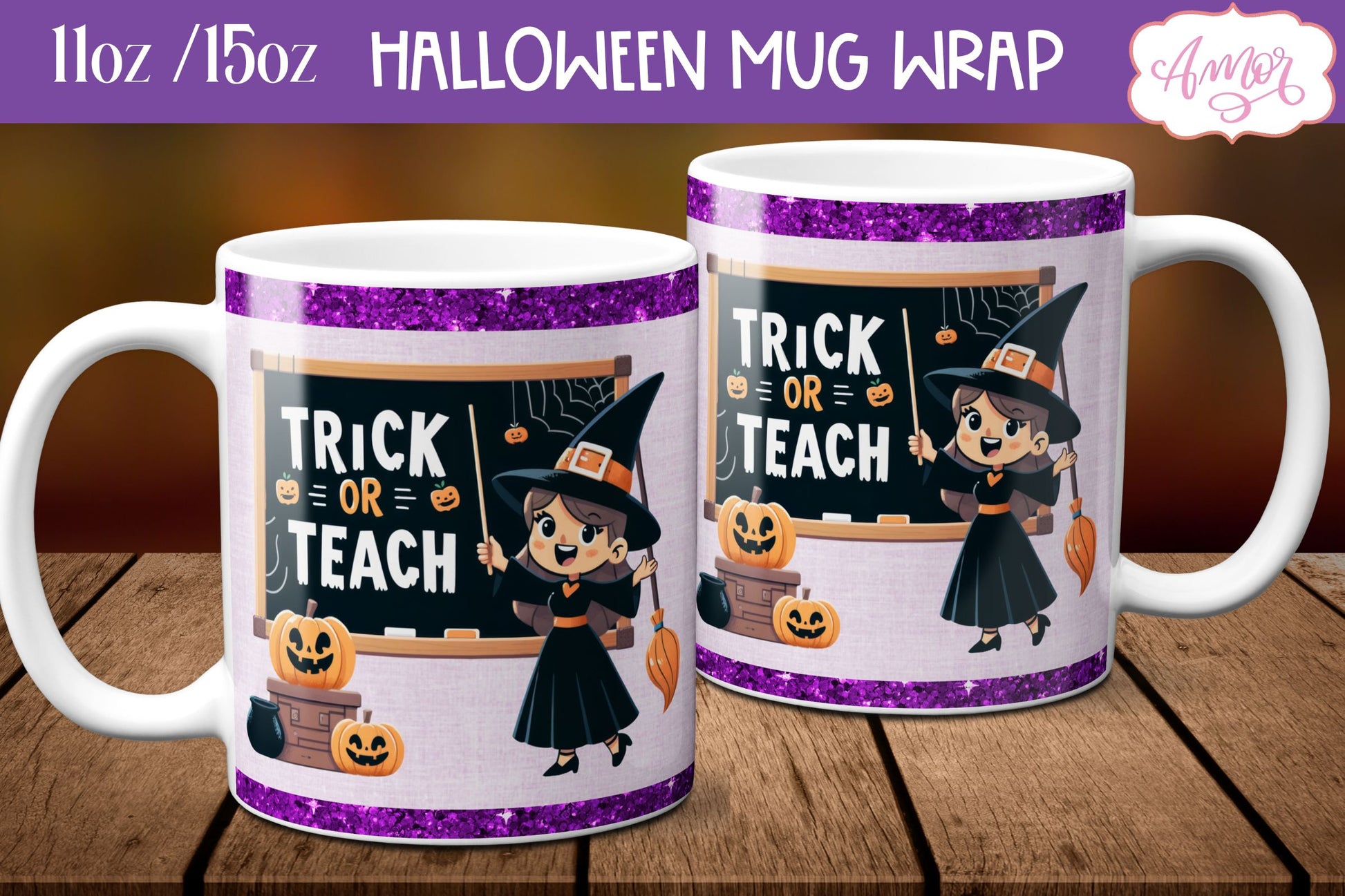 Trick or teach mug wrap PNG | Teacher Halloween mug design