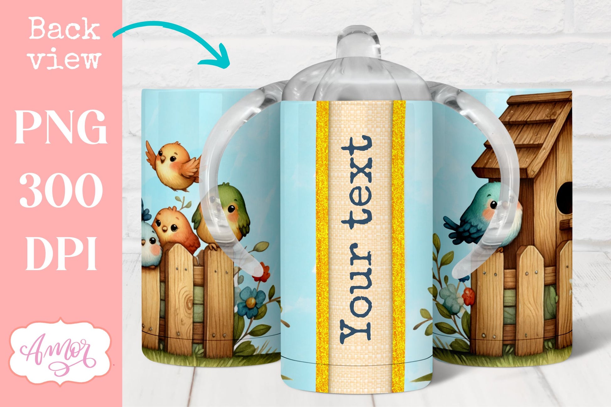 Cute birds sippy cup sublimation PNG | Kids tumbler template