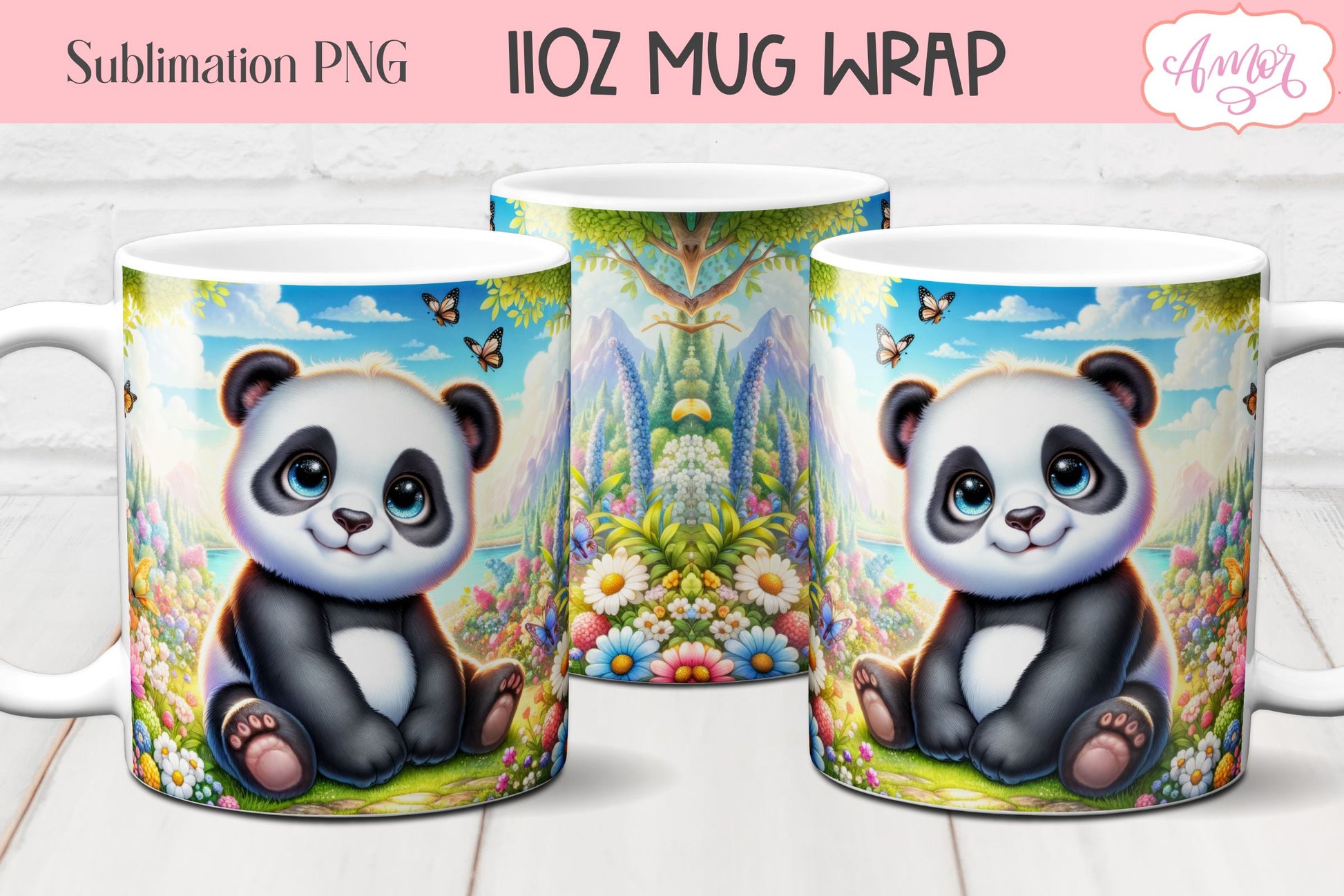 Cute baby panda bear mug wrap PNG for sublimation BUNDLE