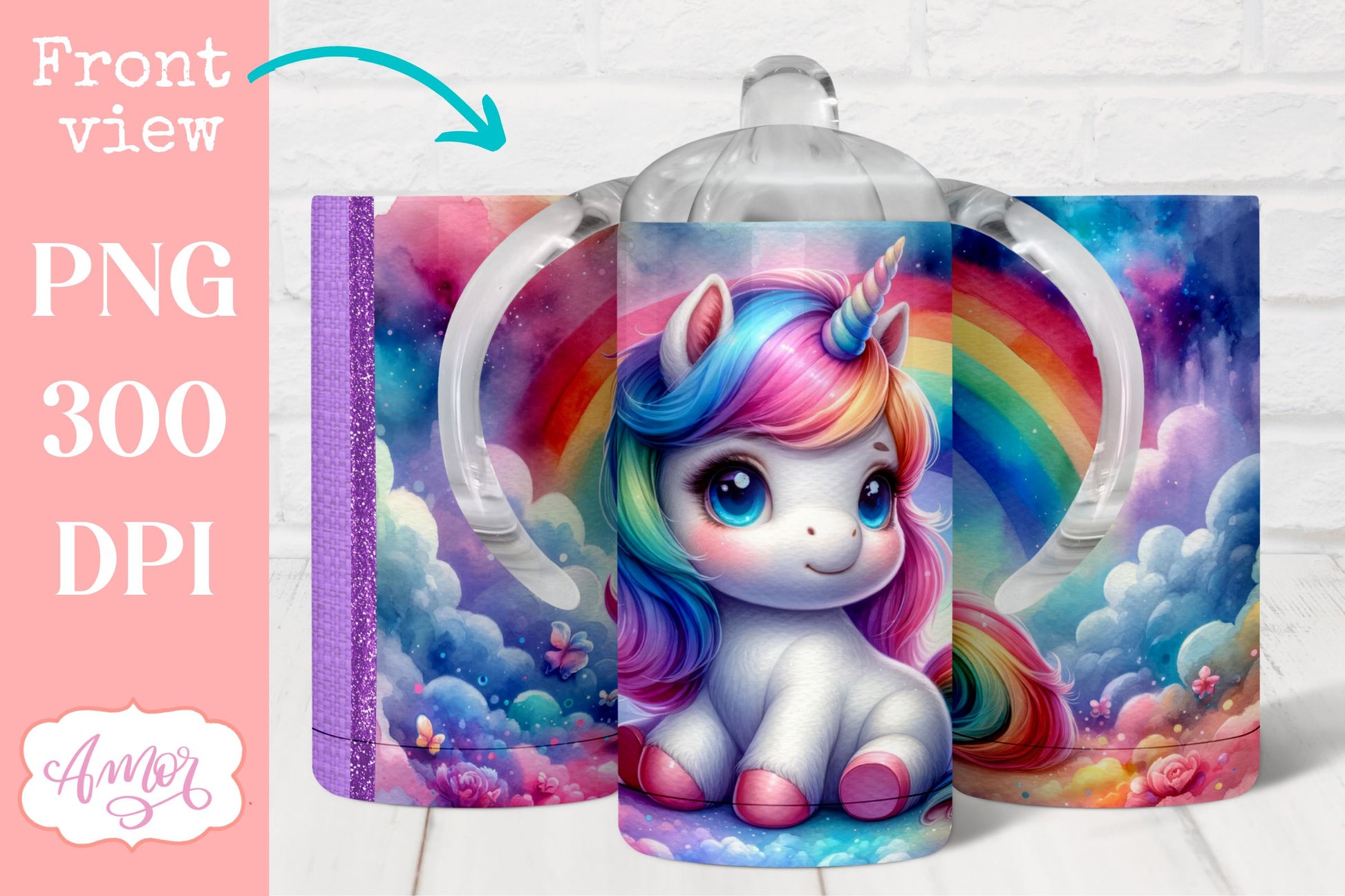 BUNDLE Cute unicorn sippy cup PNG | Kids 12oz tumbler wrap