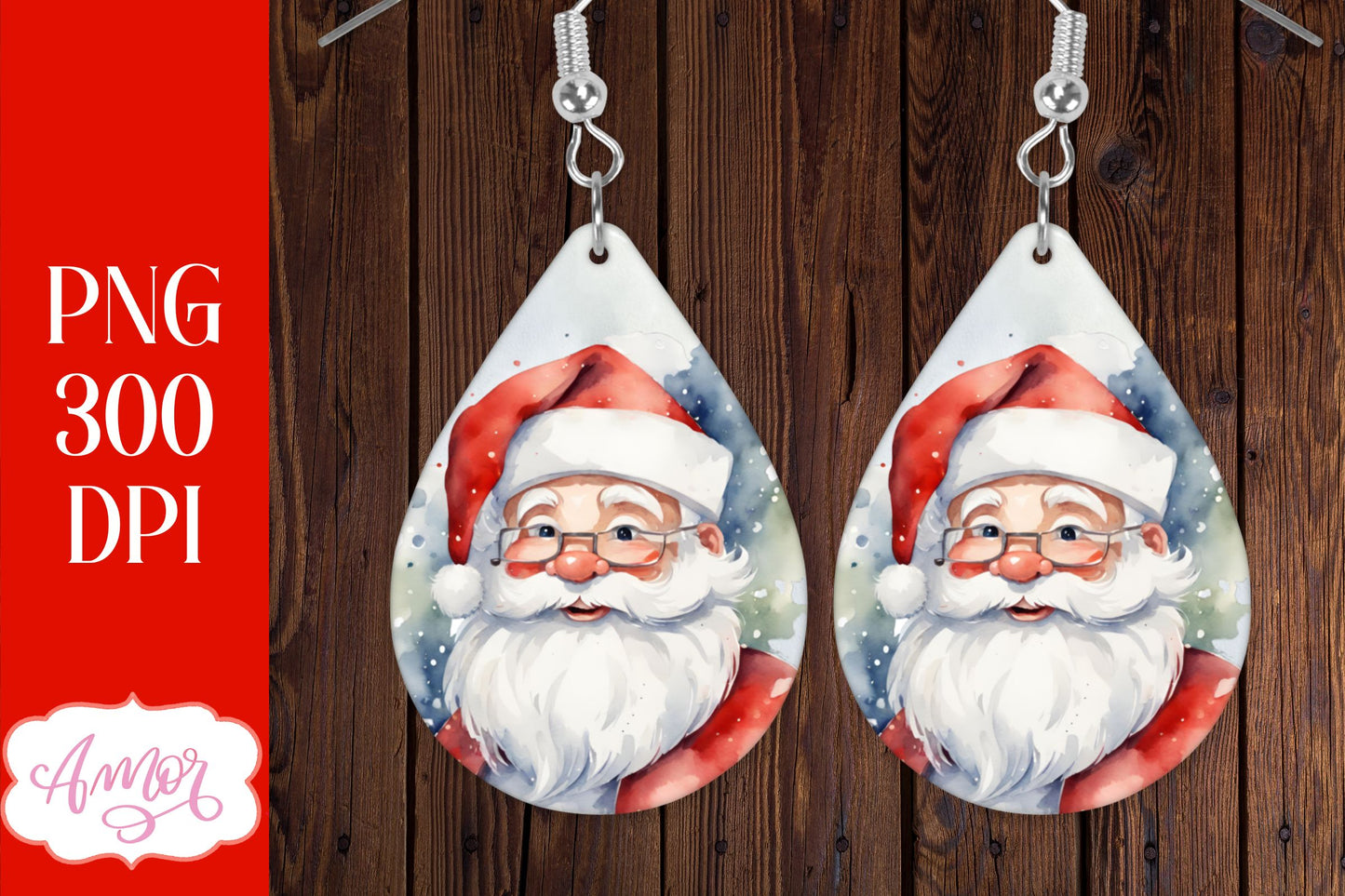 Christmas teardrop earring sublimation with Santa Claus design