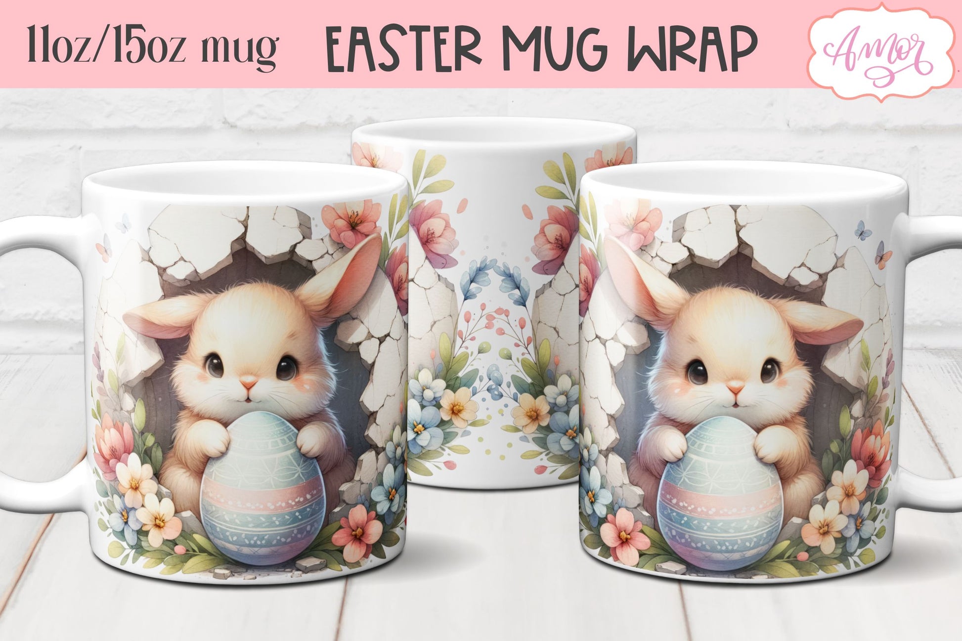 Cute Easter Bunny Mug Wrap sublimation PNG Bundle