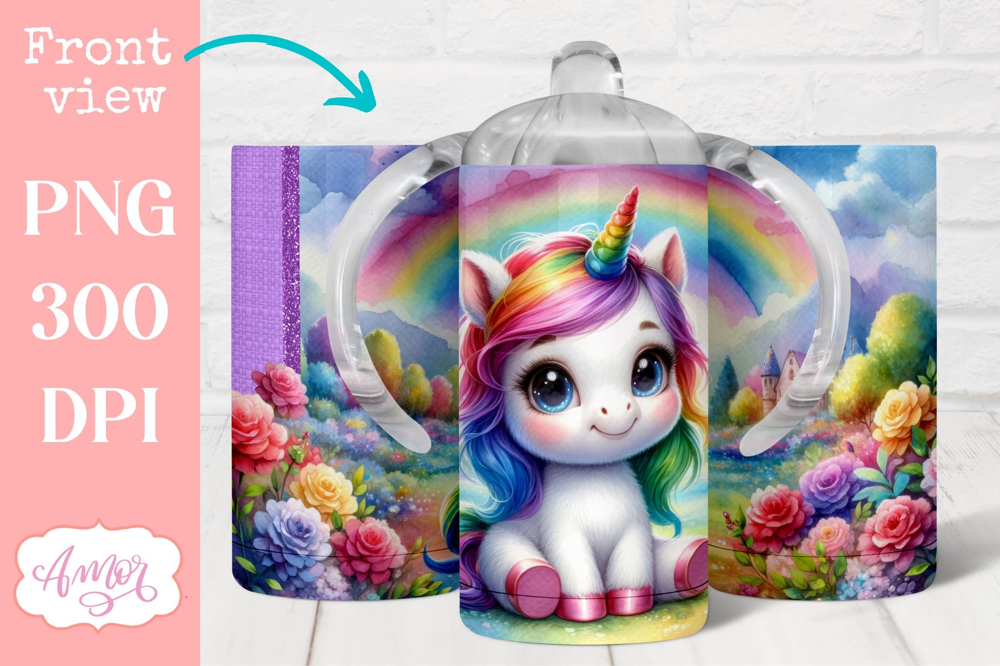 BUNDLE Cute unicorn sippy cup PNG | Kids 12oz tumbler wrap