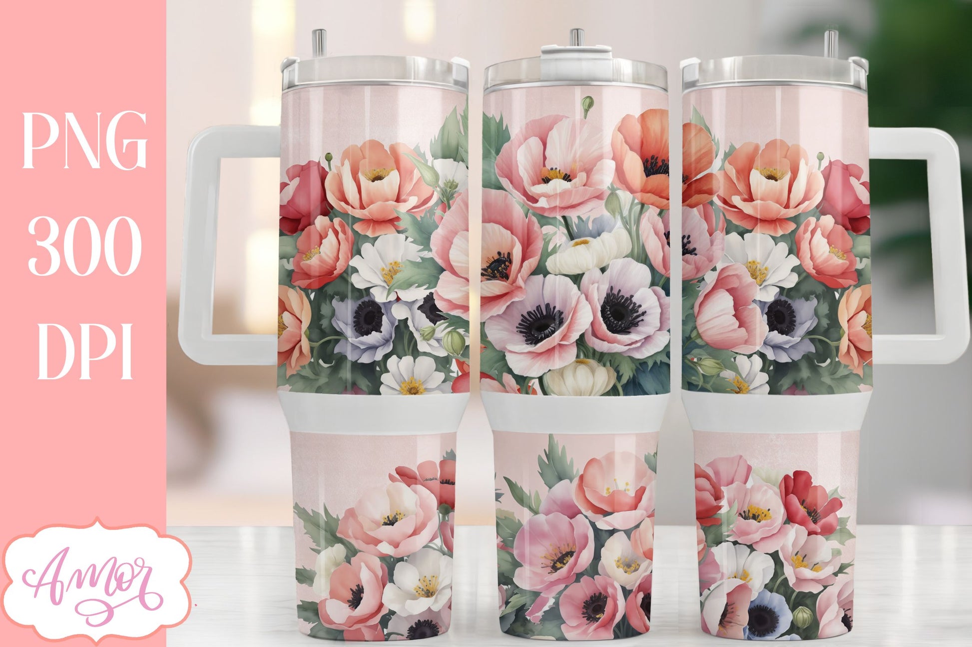 Poppy flowers 40 oz tumbler wrap | Spring PNG sublimation