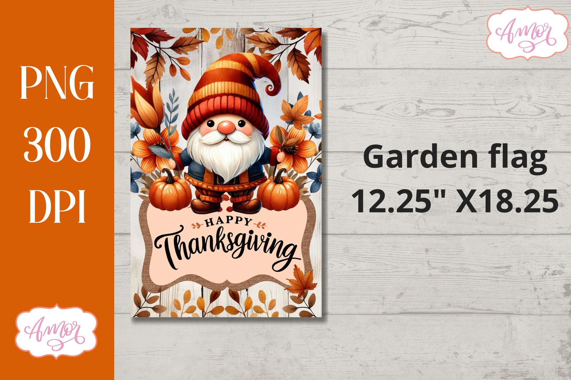 Happy thanksgiving garden flag sublimation | Cute gnome PNG