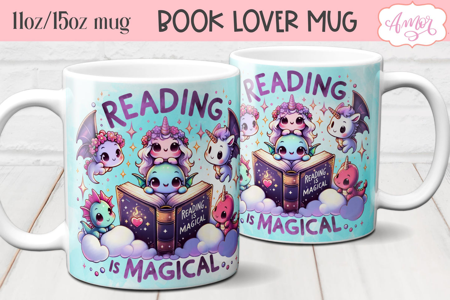 Reading is magical mug wrap sublimation PNG | Book lover mug