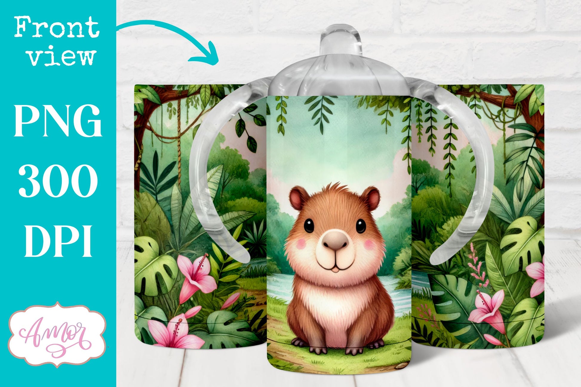 Cute capybara sippy cup sublimation PNG | Kids 12oz tumbler