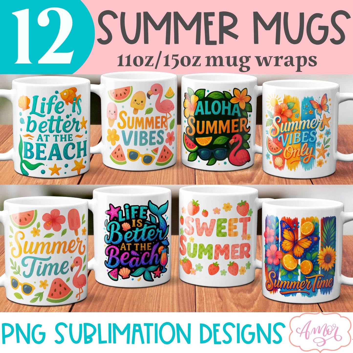 Summer wrap PNG sublimation BUNDLE, Beach mugs bundle PNG