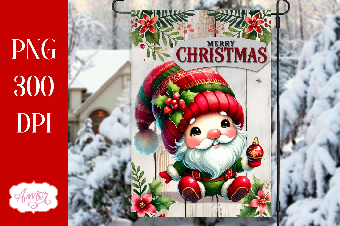 Merry Christmas garden flag sublimation PNG | Cute gnome