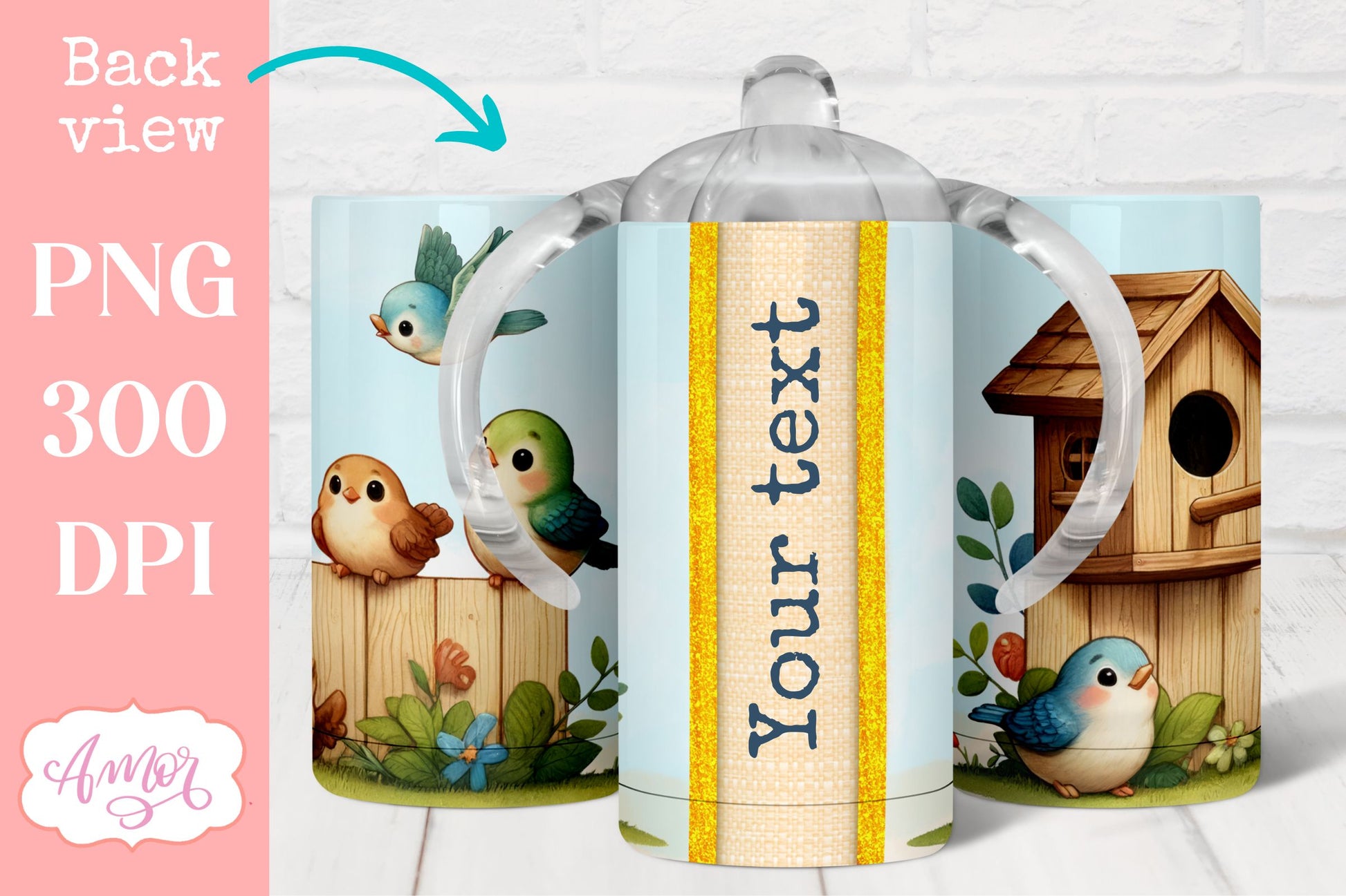 Cute birds sippy cup sublimation PNG | Kids tumbler template