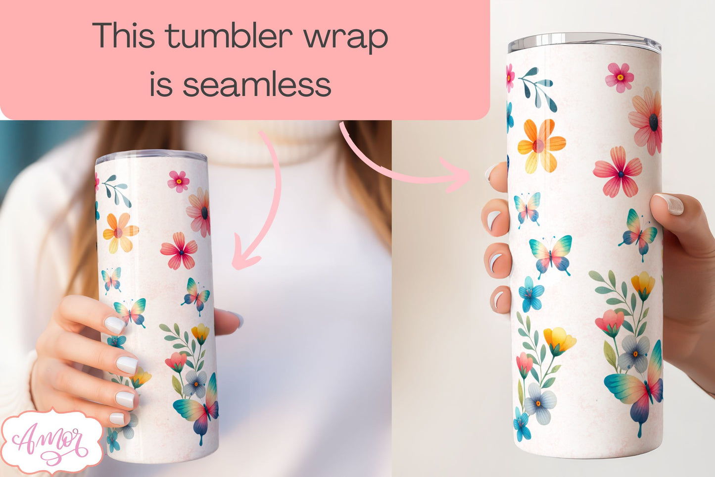 Love mum tumbler wrap sublimation PNG | 20oz floral tumbler