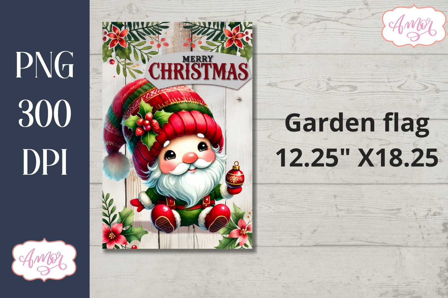 Merry Christmas garden flag sublimation PNG | Cute gnome