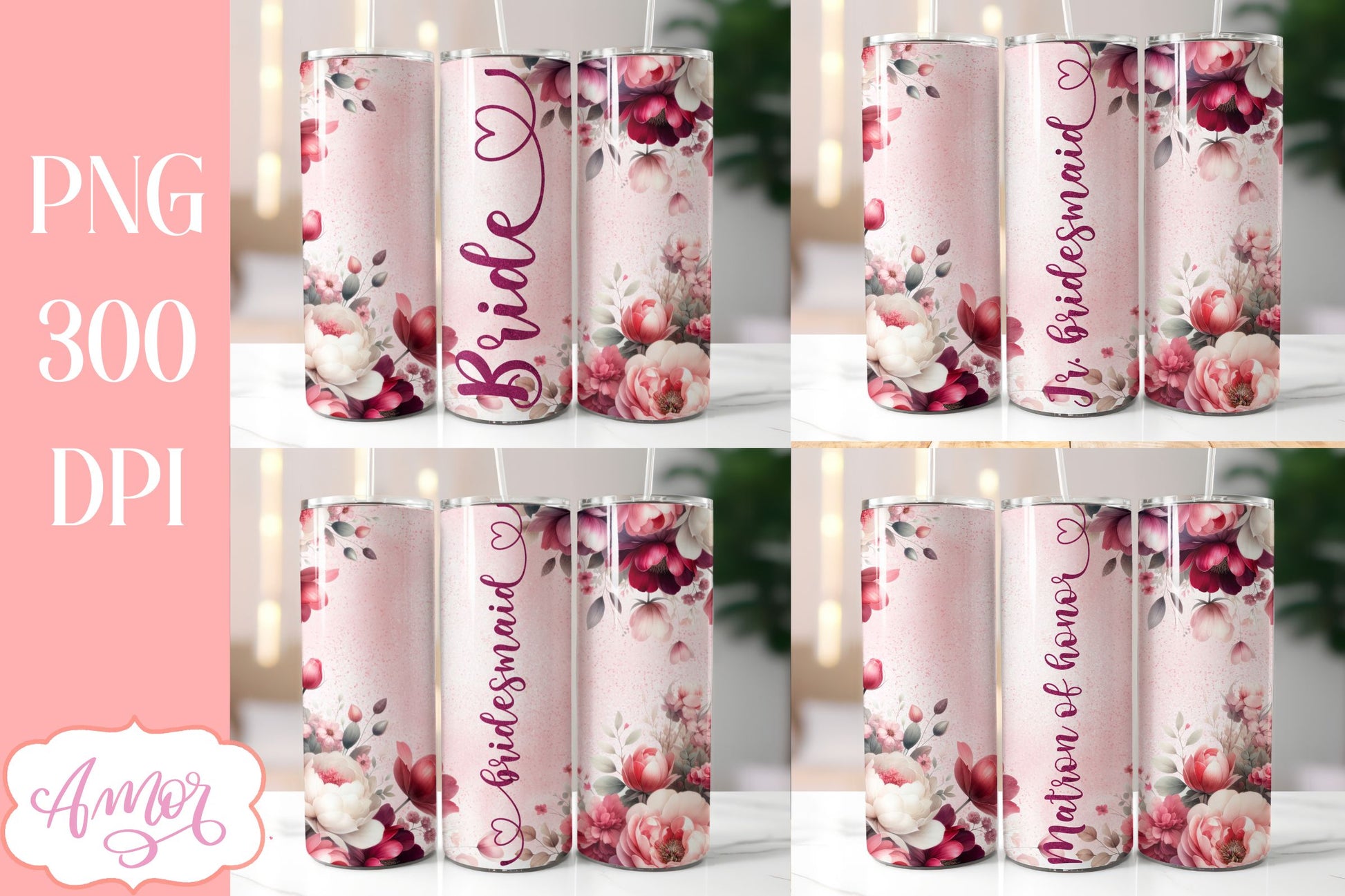 Bundle Wedding Tumbler Wraps PNG for Sublimation