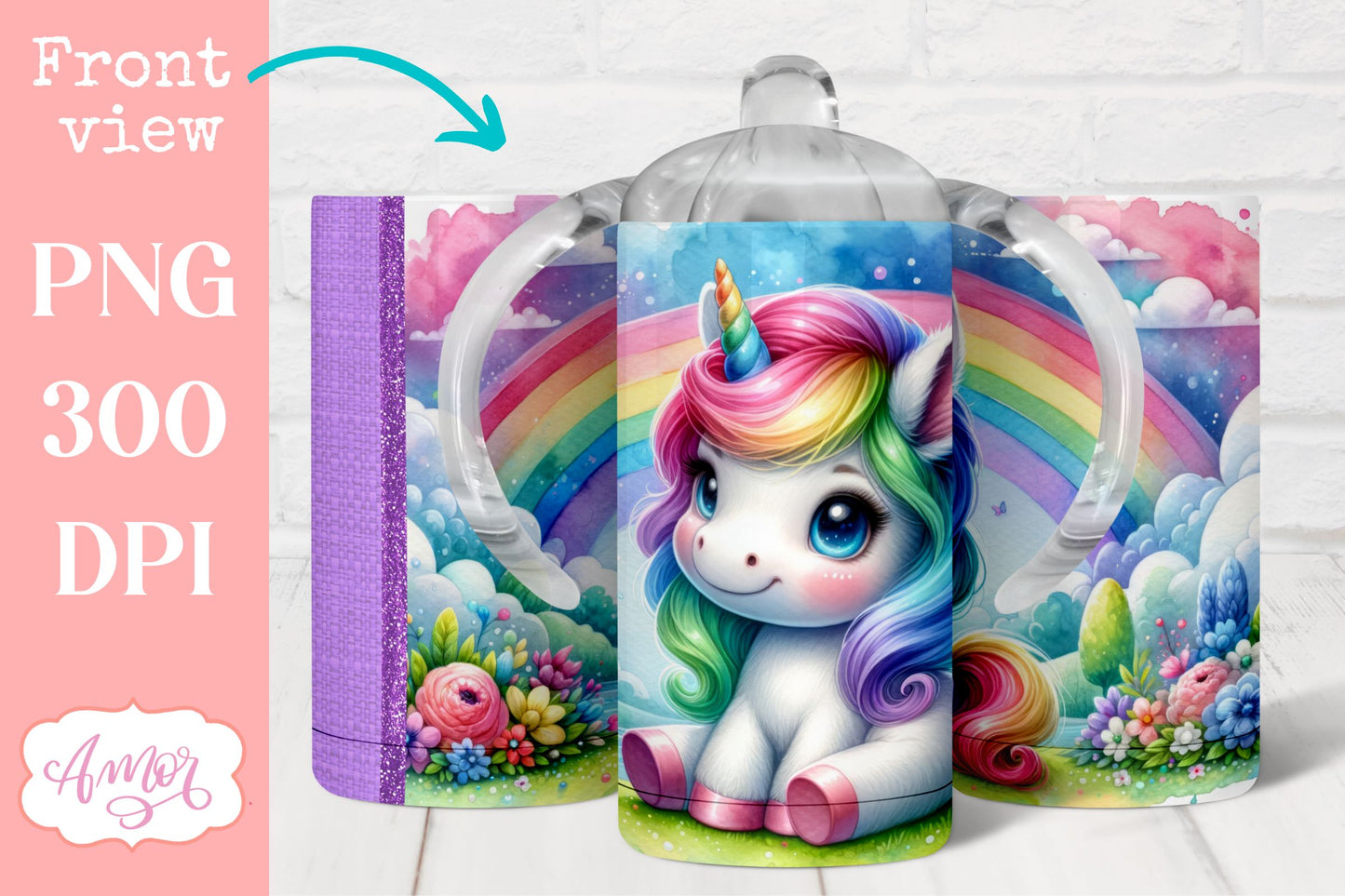 BUNDLE Cute unicorn sippy cup PNG | Kids 12oz tumbler wrap