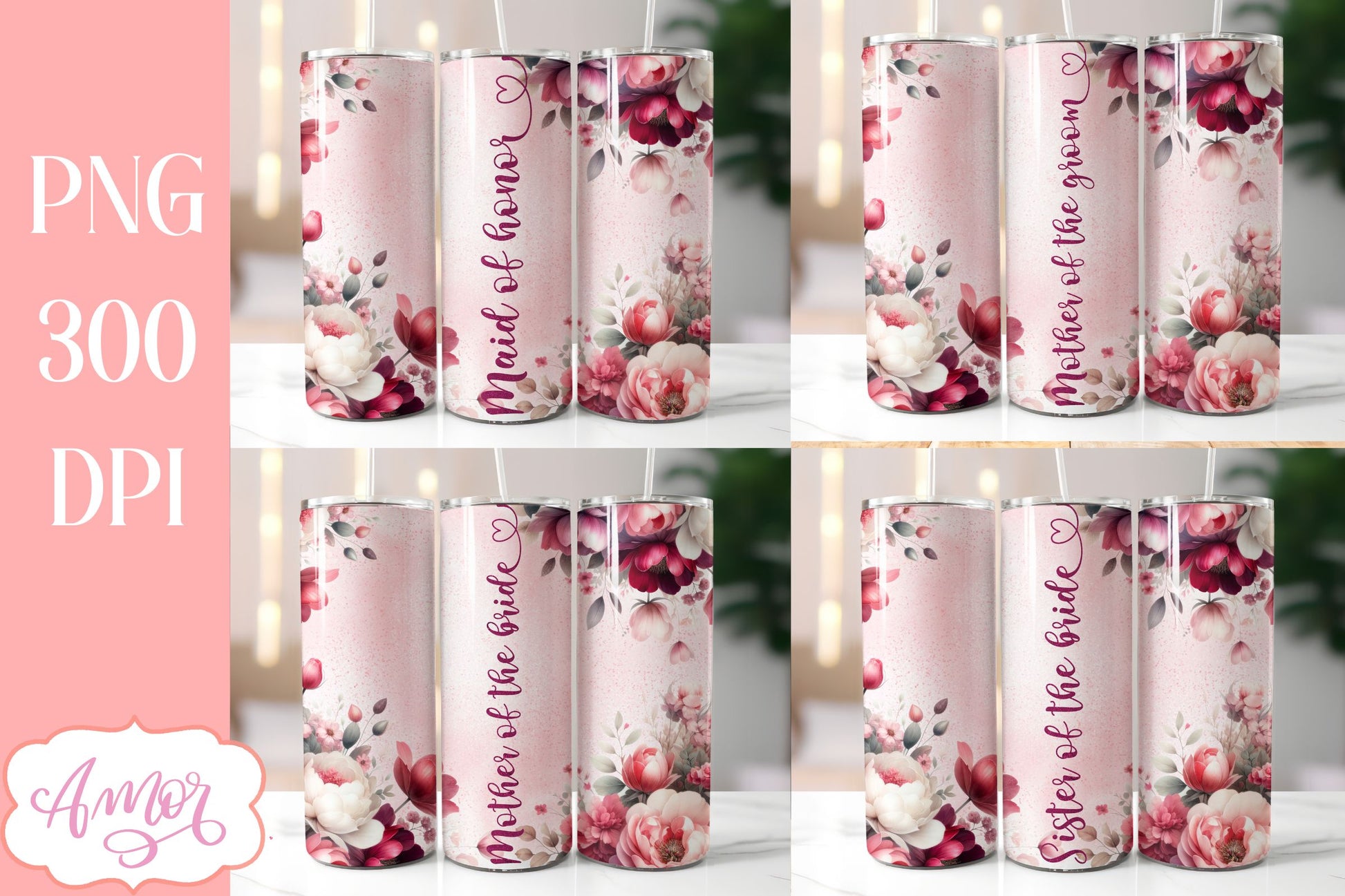 Bundle Wedding Tumbler Wraps PNG for Sublimation