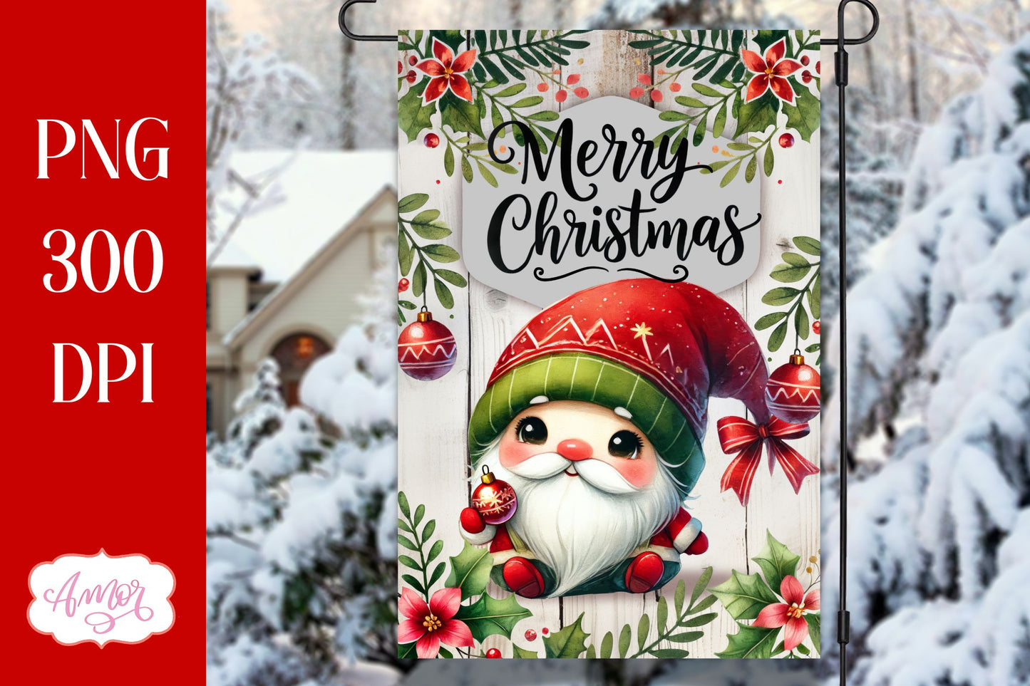 Merry Christmas garden flag sublimation PNG | Cute gnome