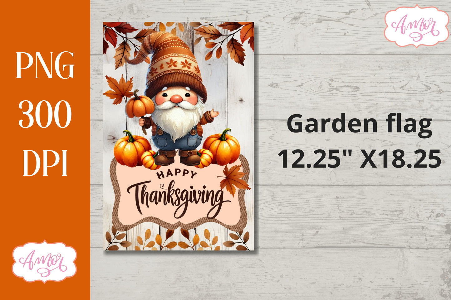 Happy thanksgiving garden flag sublimation | Cute gnome PNG