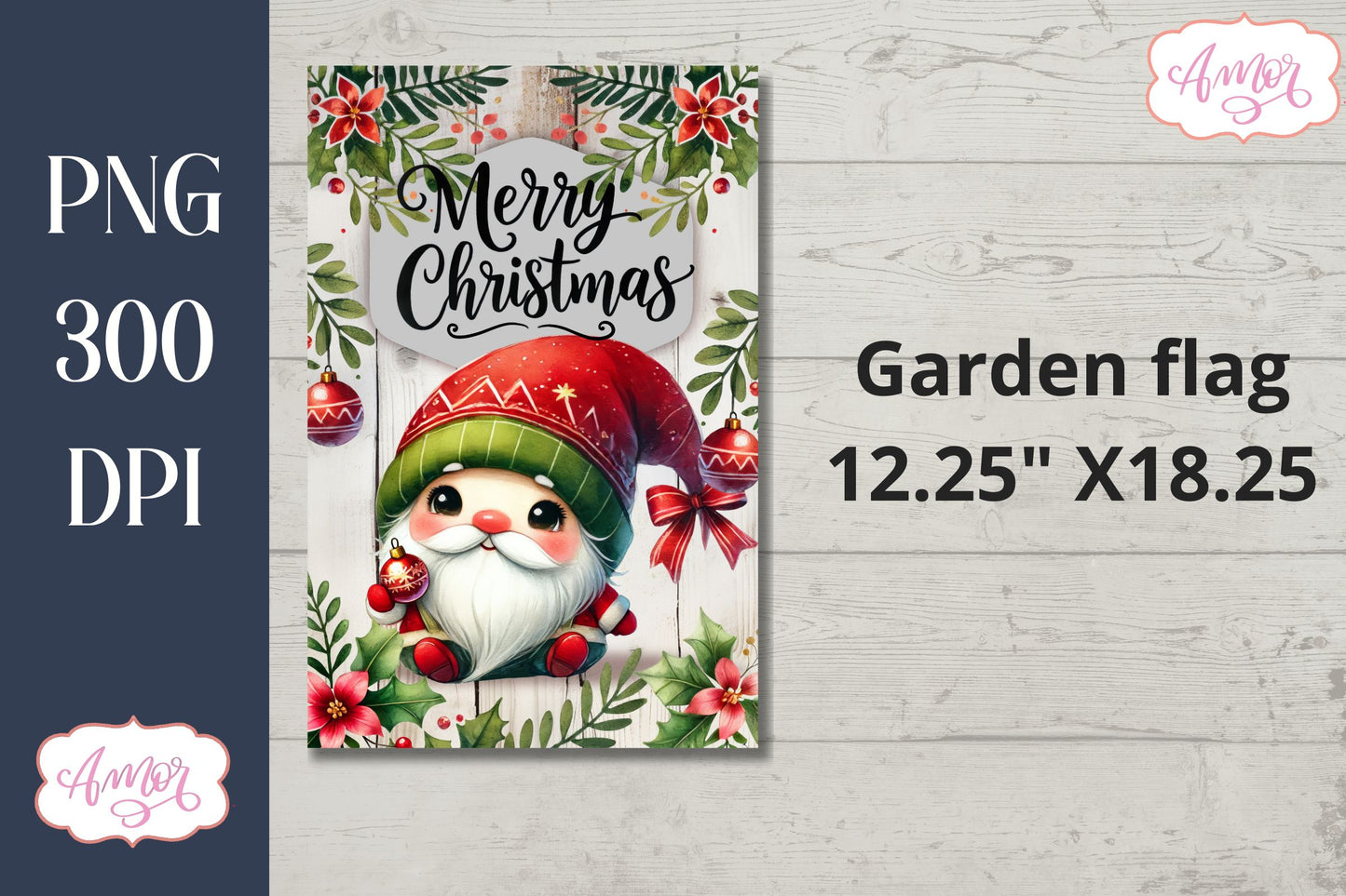 Merry Christmas garden flag sublimation PNG | Cute gnome