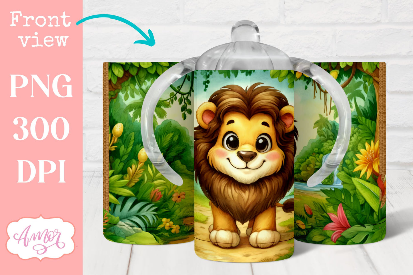 Cute lion sippy cup sublimation PNG | Kids 12oz tumbler PNG