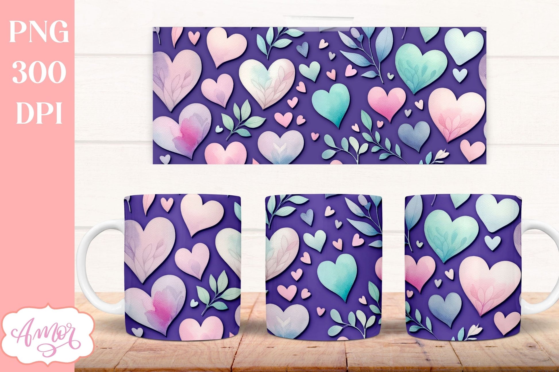 Valentine hearts Wraps for Sublimation Bundle | 6 mug design