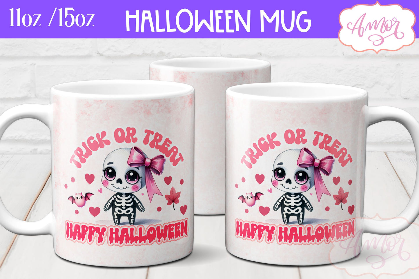 Trick or treat mug wrap sublimation PNG | Pink Halloween mug