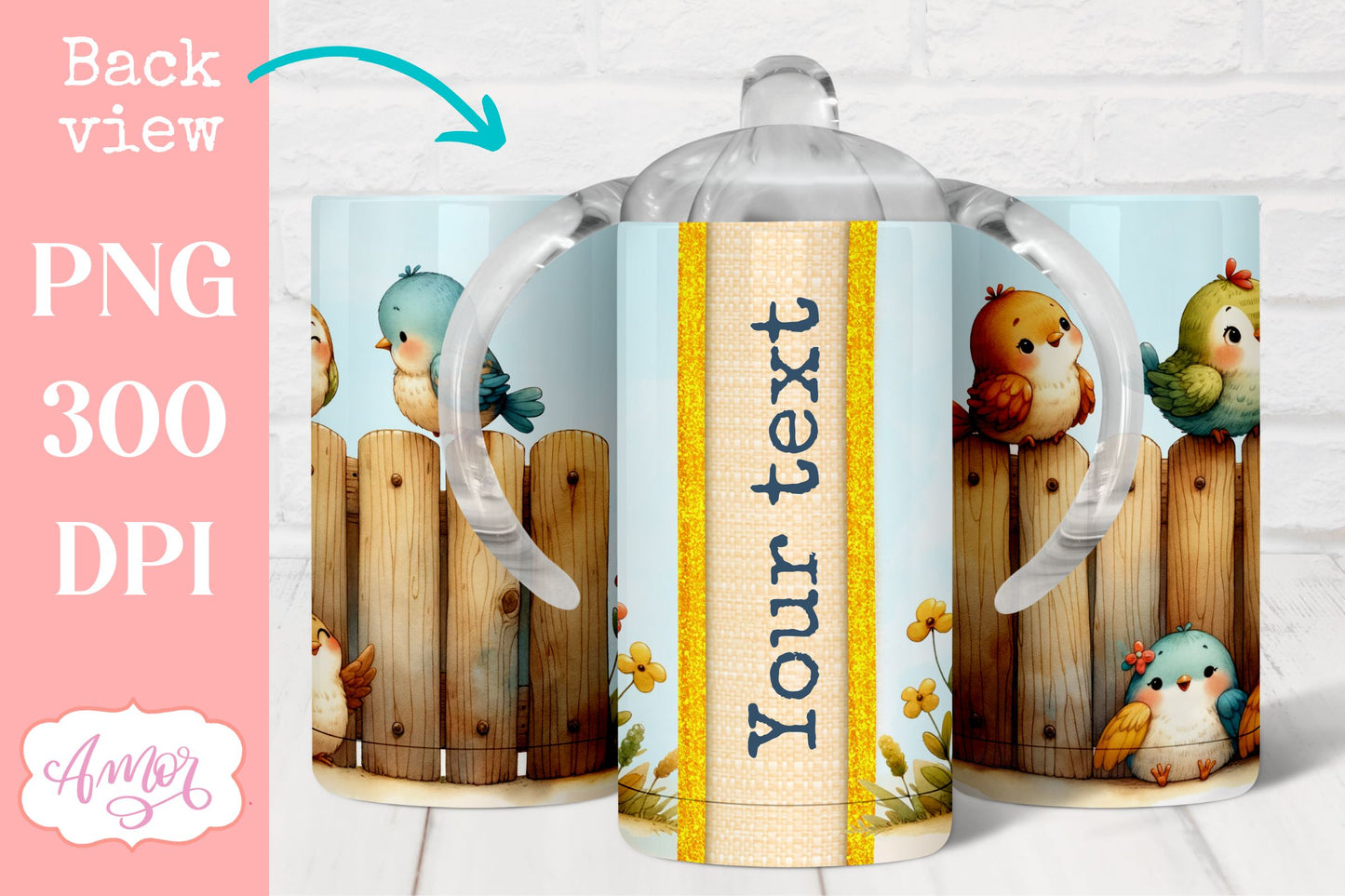 Cute birds sippy cup sublimation PNG | Kids tumbler template