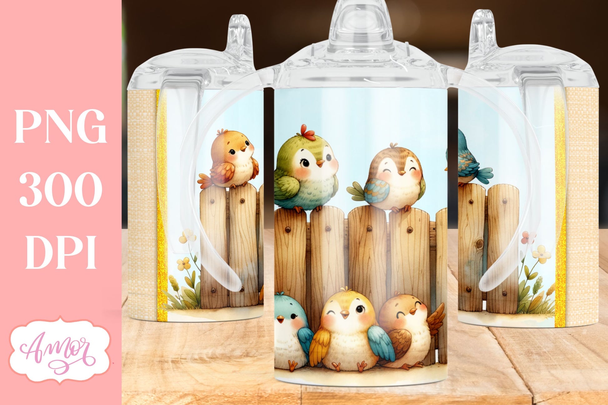 Cute birds sippy cup sublimation PNG | Kids tumbler template