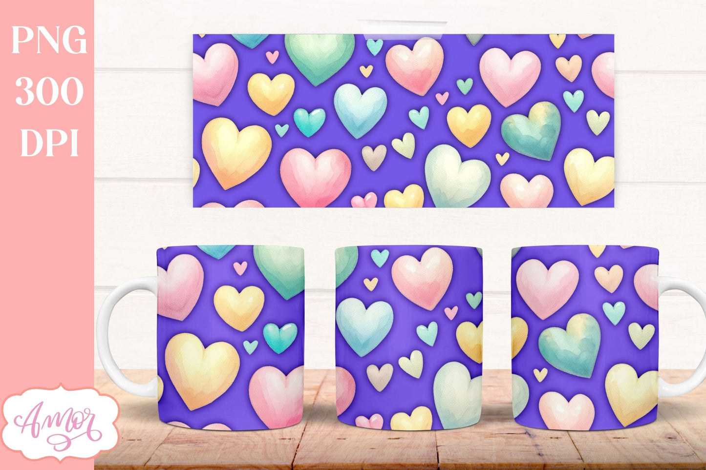 Valentine hearts Wraps for Sublimation Bundle | 6 mug design