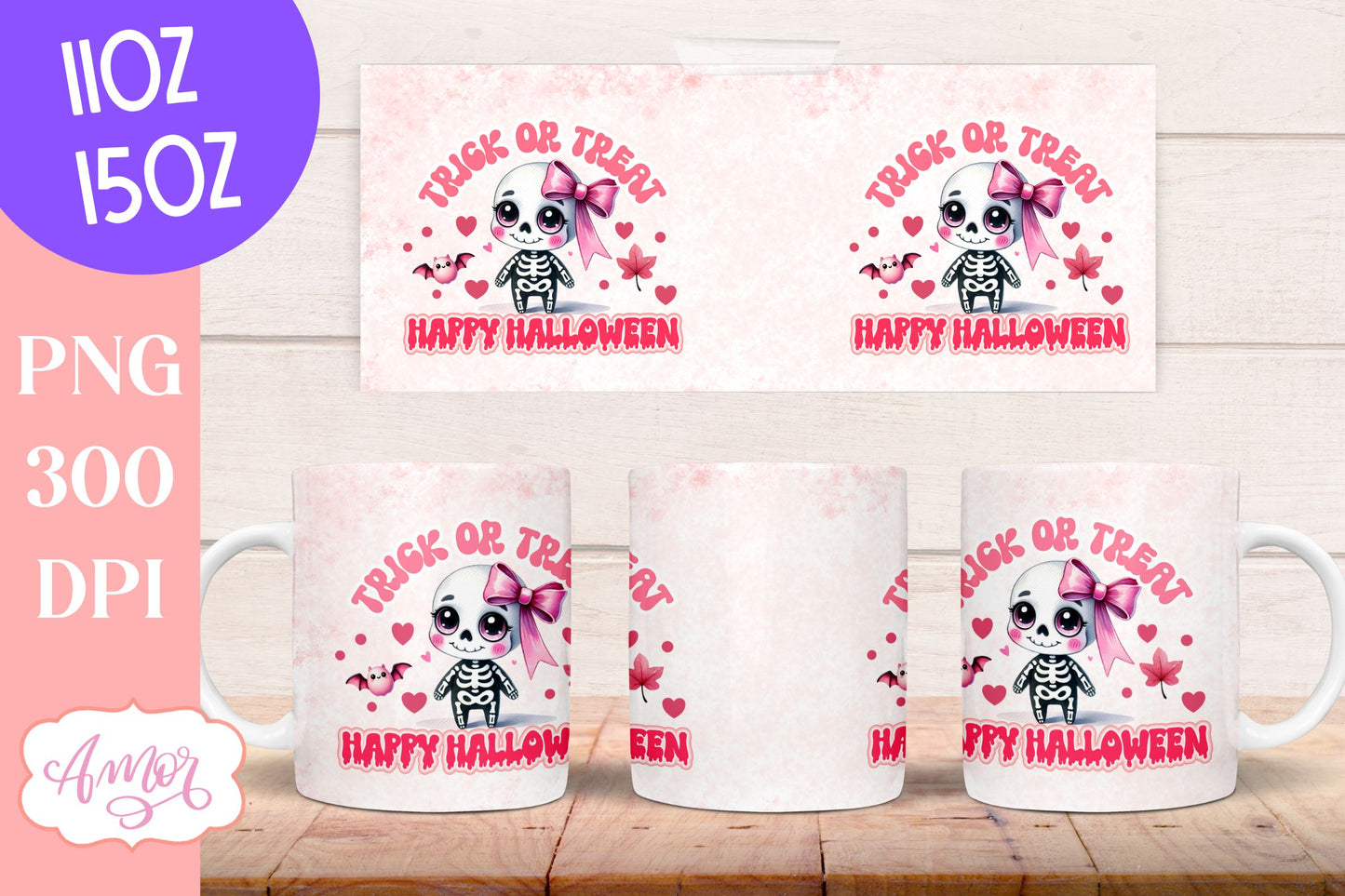 Trick or treat mug wrap sublimation PNG | Pink Halloween mug