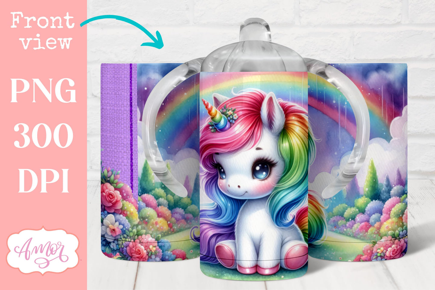 BUNDLE Cute unicorn sippy cup PNG | Kids 12oz tumbler wrap