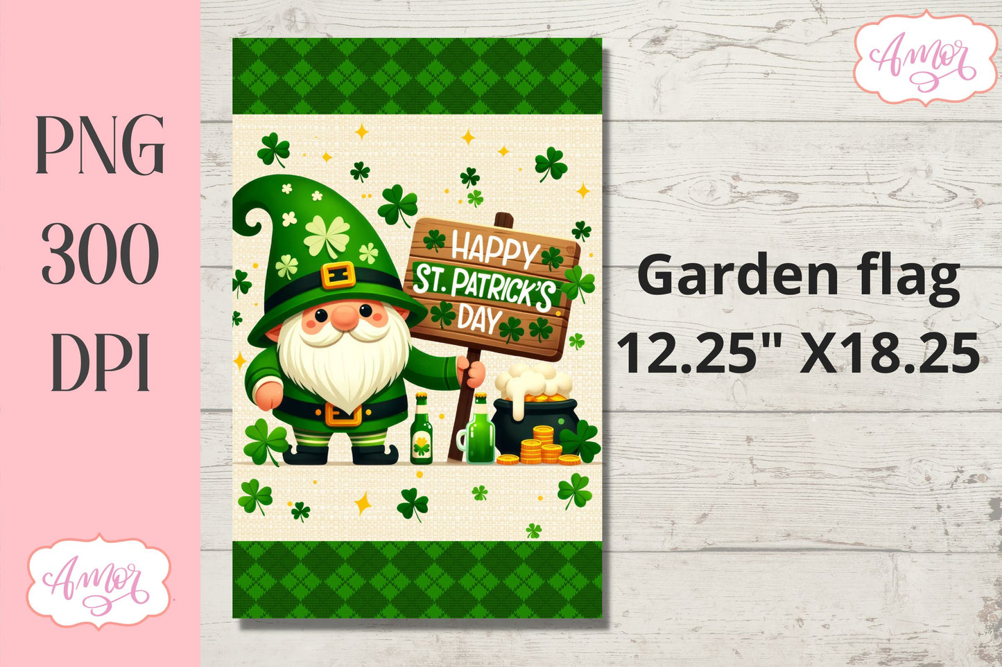 Happy St. Patrick's day garden flag PNG for sublimation