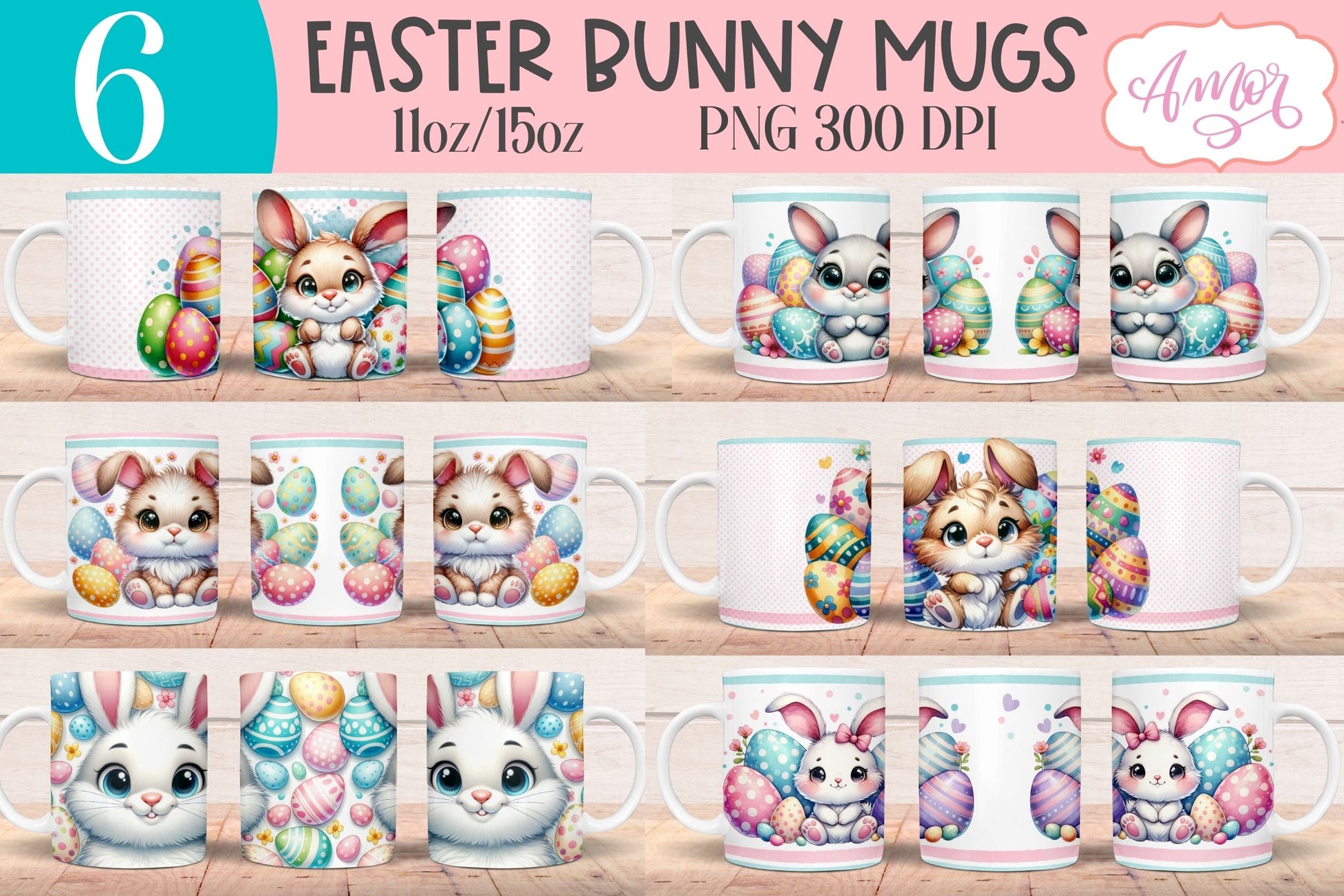 Easter bunny Mug Wraps for Sublimation Bundle | 11oz 15oz