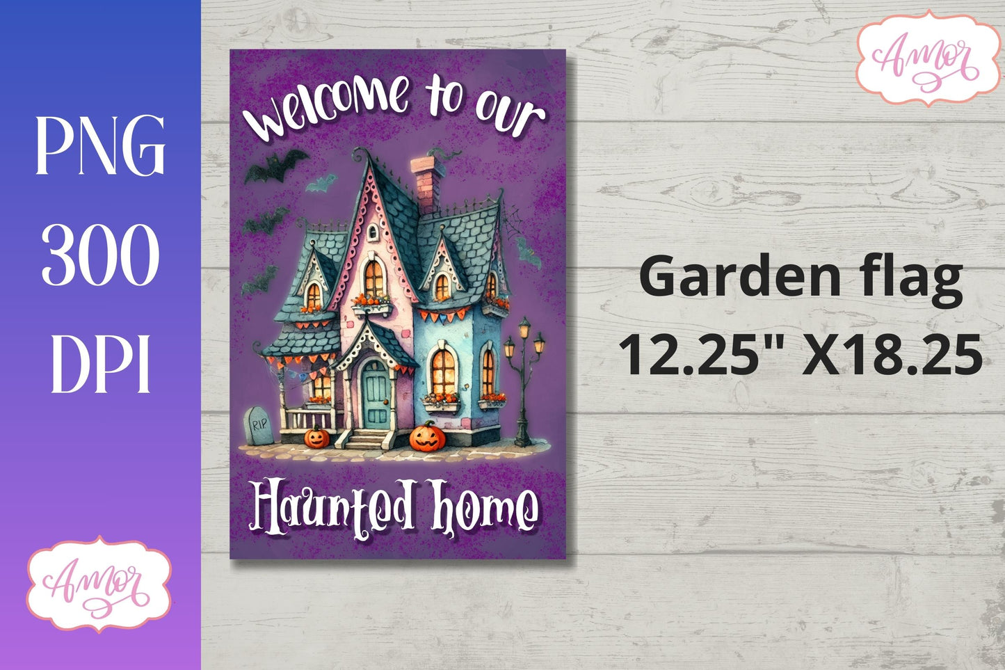 Halloween garden flag sublimation PNG | Haunted home PNG