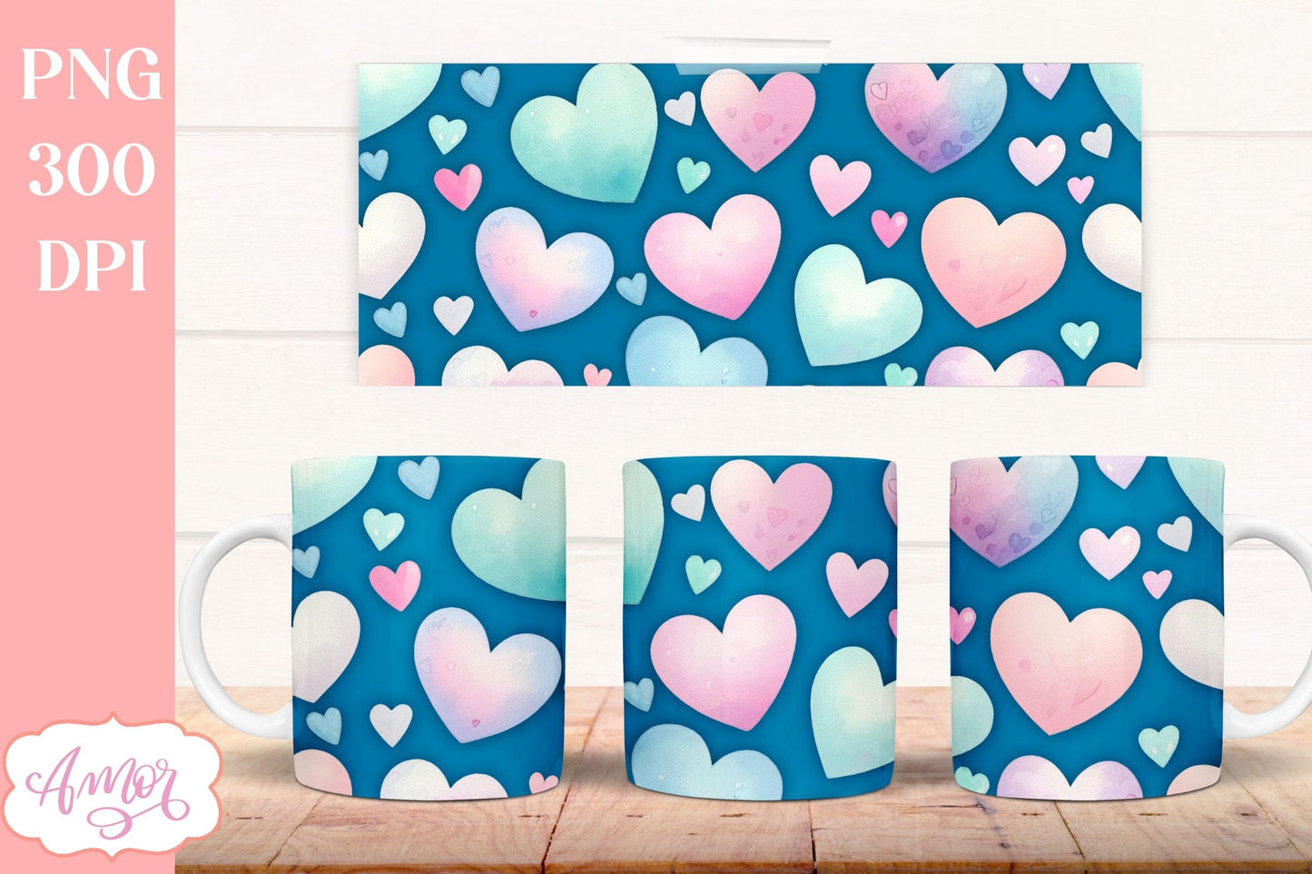 Valentine hearts Wraps for Sublimation Bundle | 6 mug design