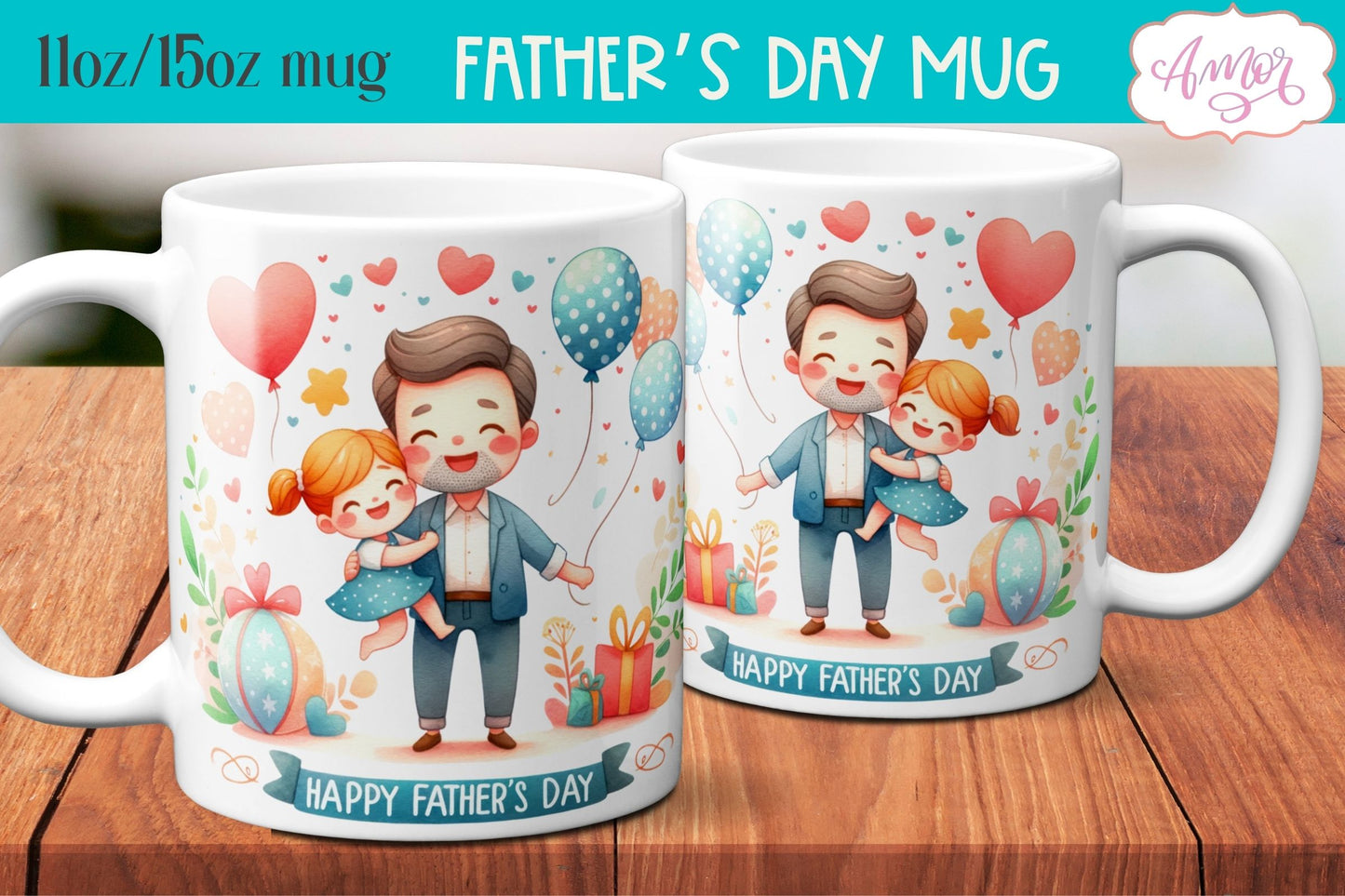 Bundle Happy Father's day mug wrap PNG | 9 Cute mug designs