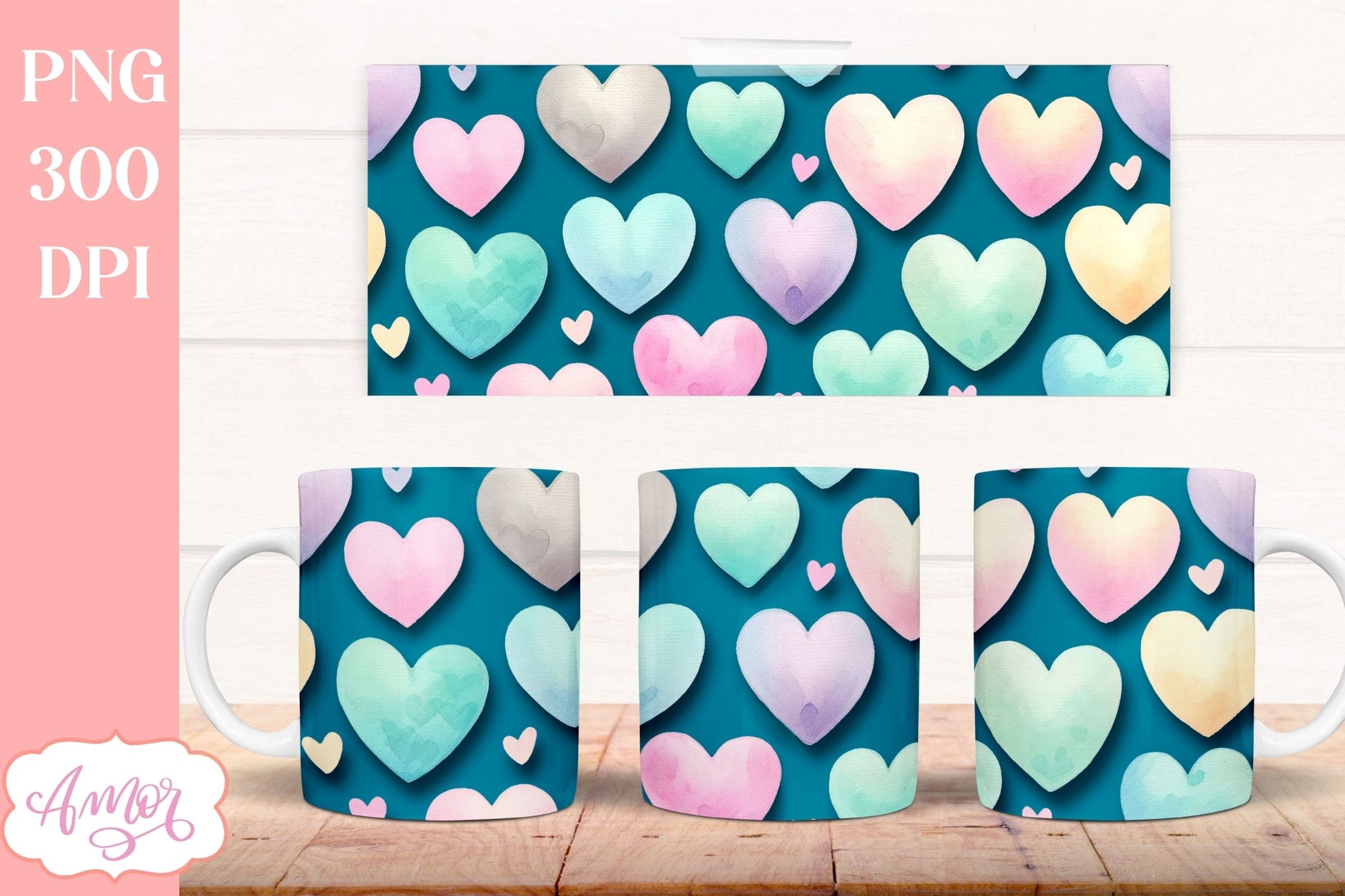 Valentine hearts Wraps for Sublimation Bundle | 6 mug design