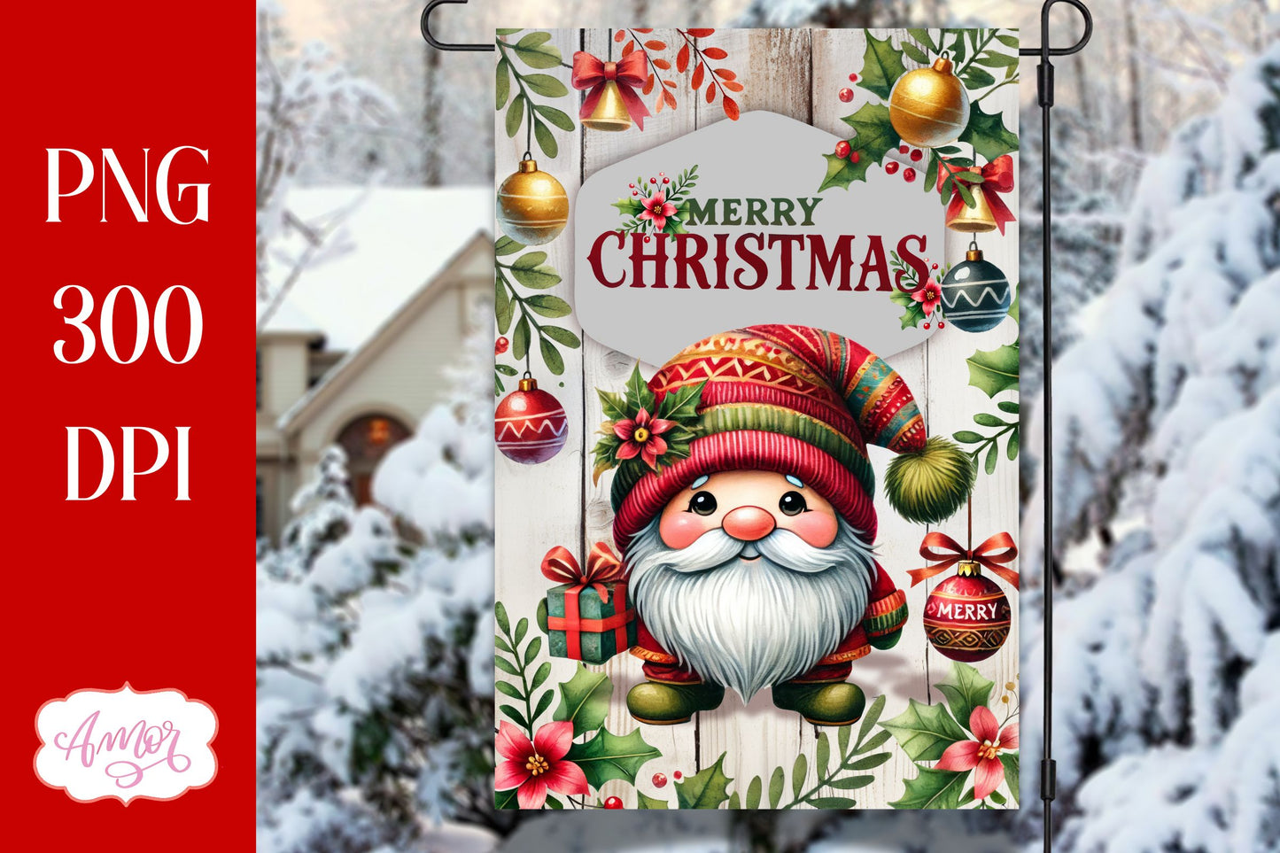 Merry Christmas garden flag sublimation PNG | Cute gnome